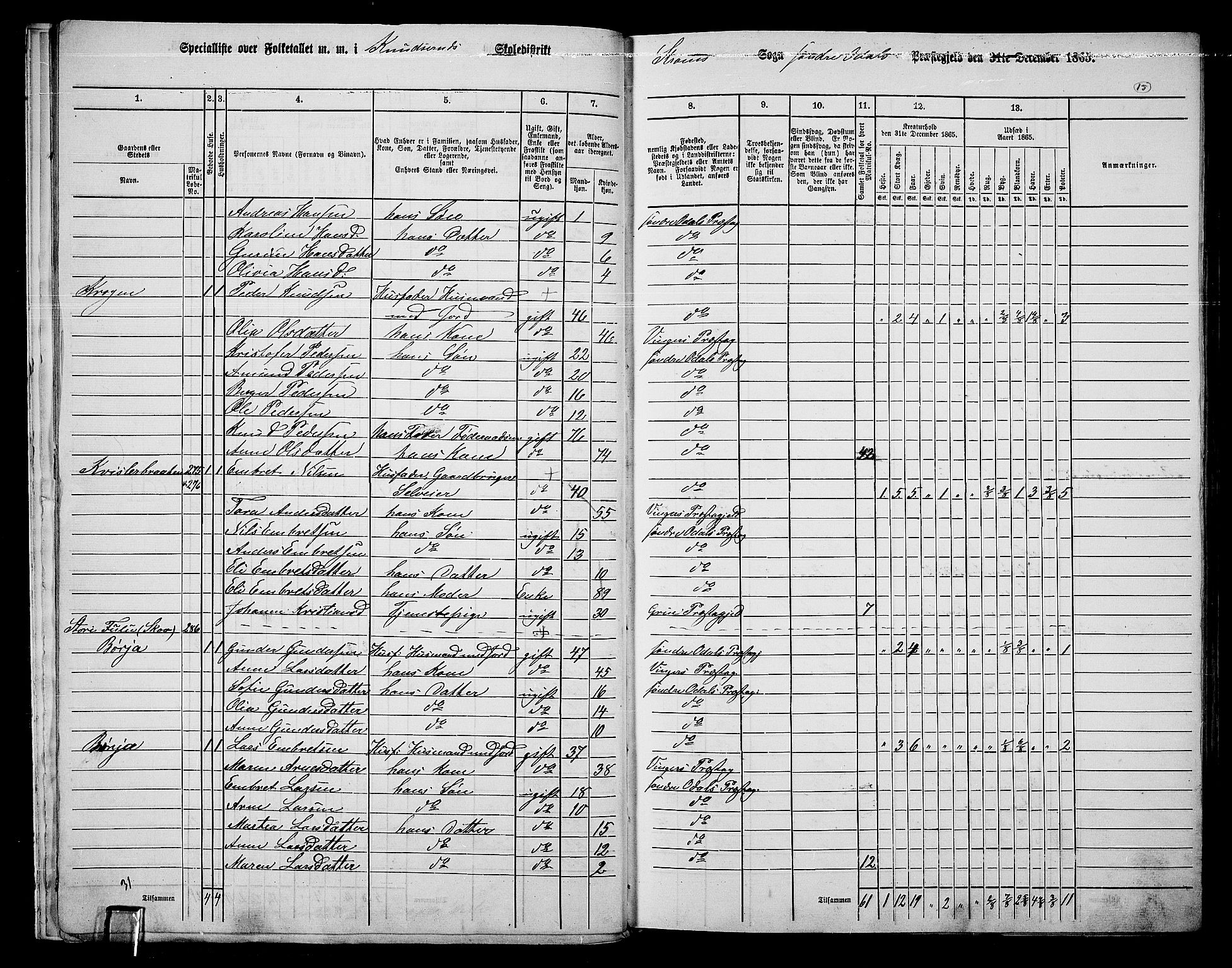 RA, 1865 census for Sør-Odal, 1865, p. 13