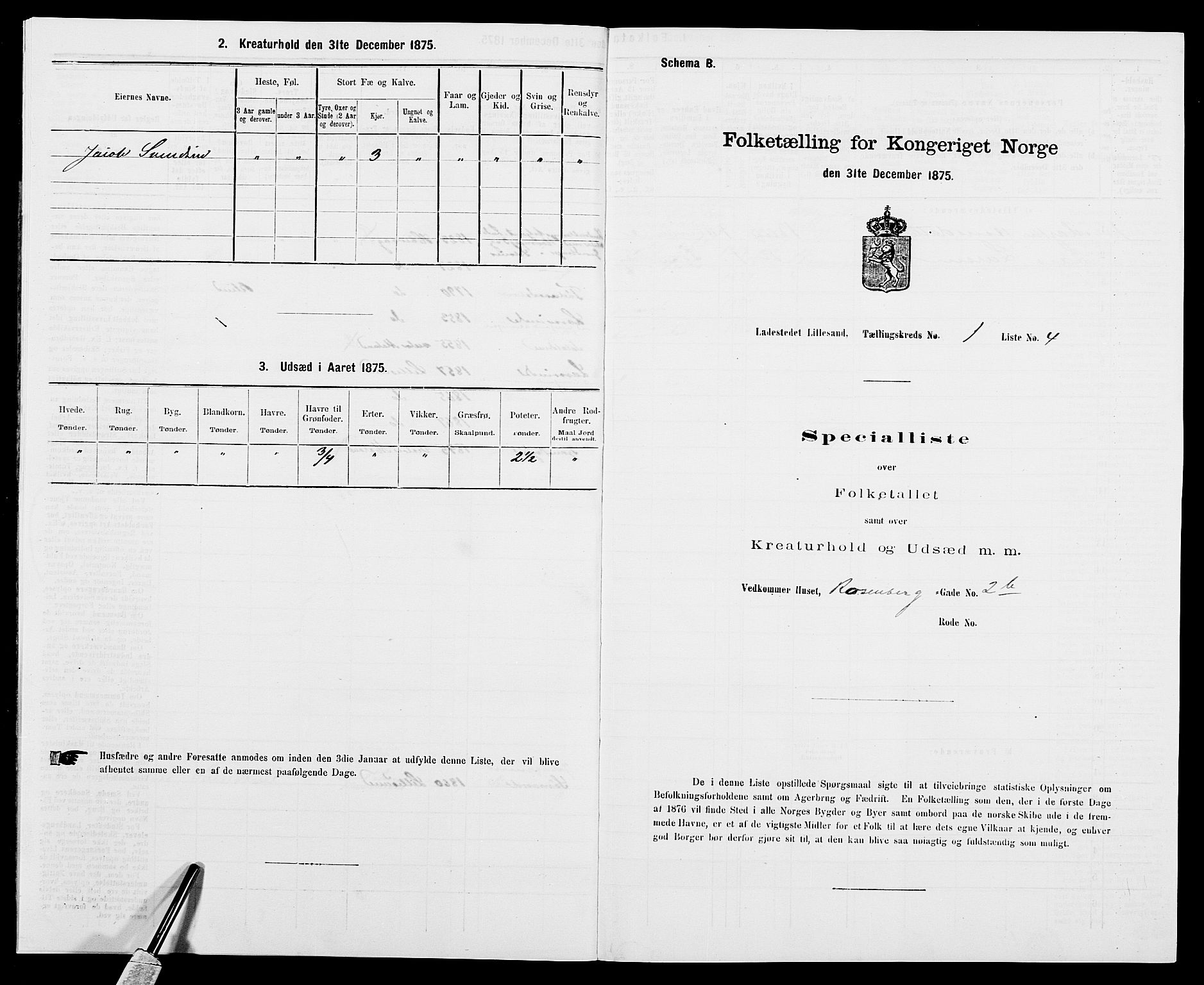 SAK, 1875 census for 0905B Vestre Moland/Lillesand, 1875, p. 15