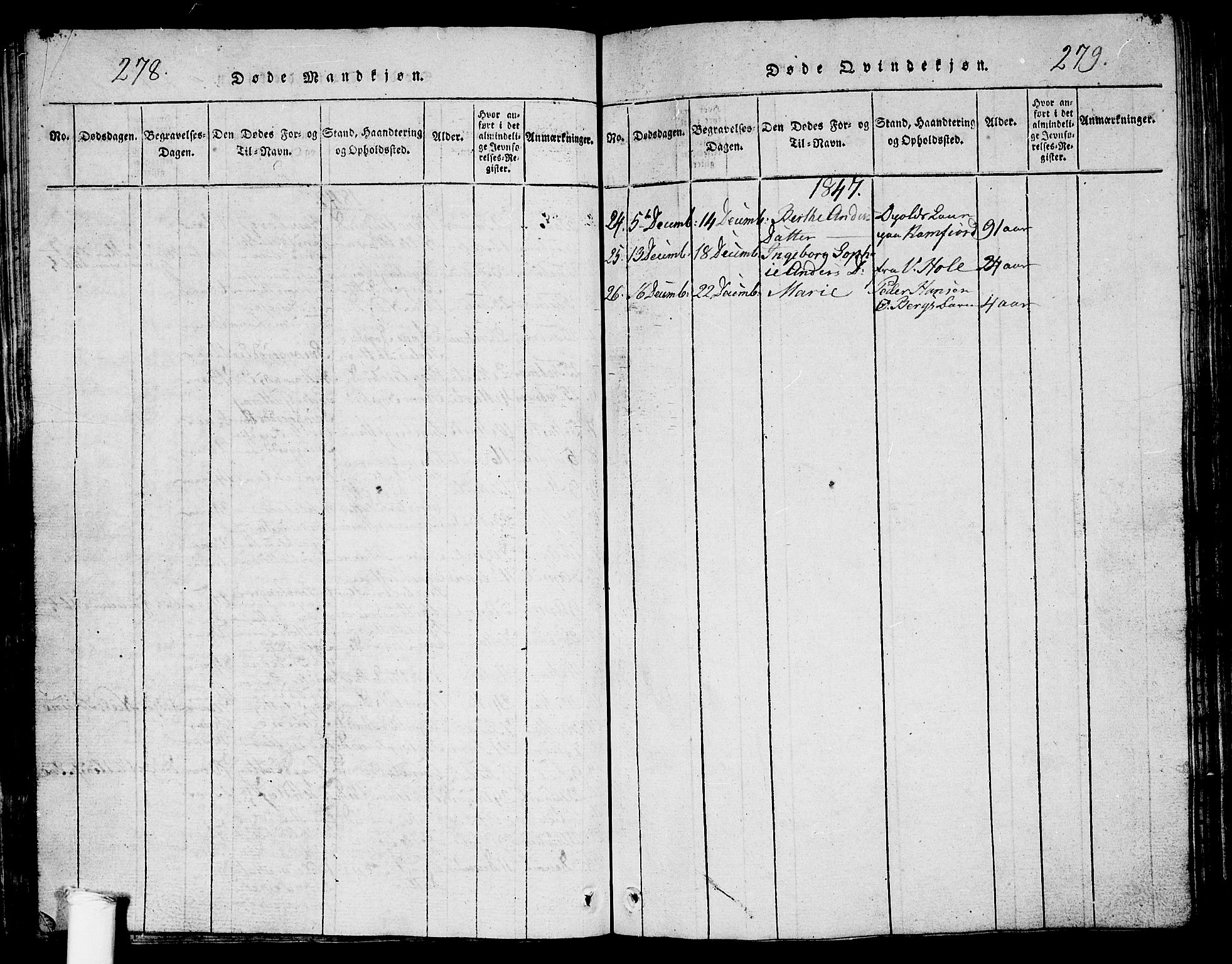 Ramnes kirkebøker, AV/SAKO-A-314/G/Ga/L0001: Parish register (copy) no. I 1, 1813-1847, p. 278-279