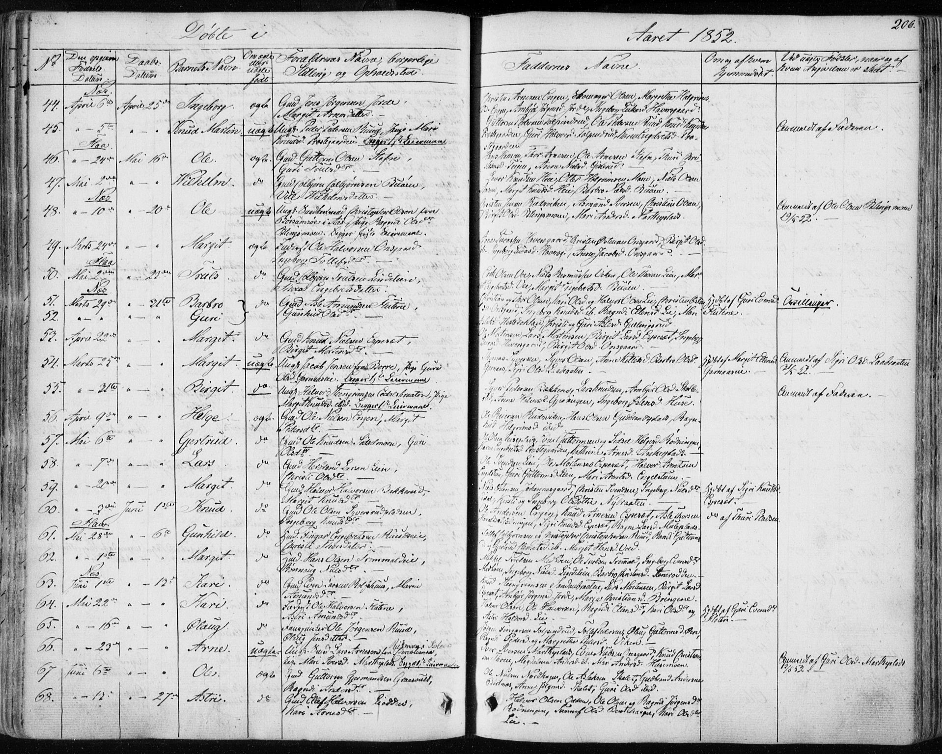 Nes kirkebøker, SAKO/A-236/F/Fa/L0009: Parish register (official) no. 9, 1834-1863, p. 206