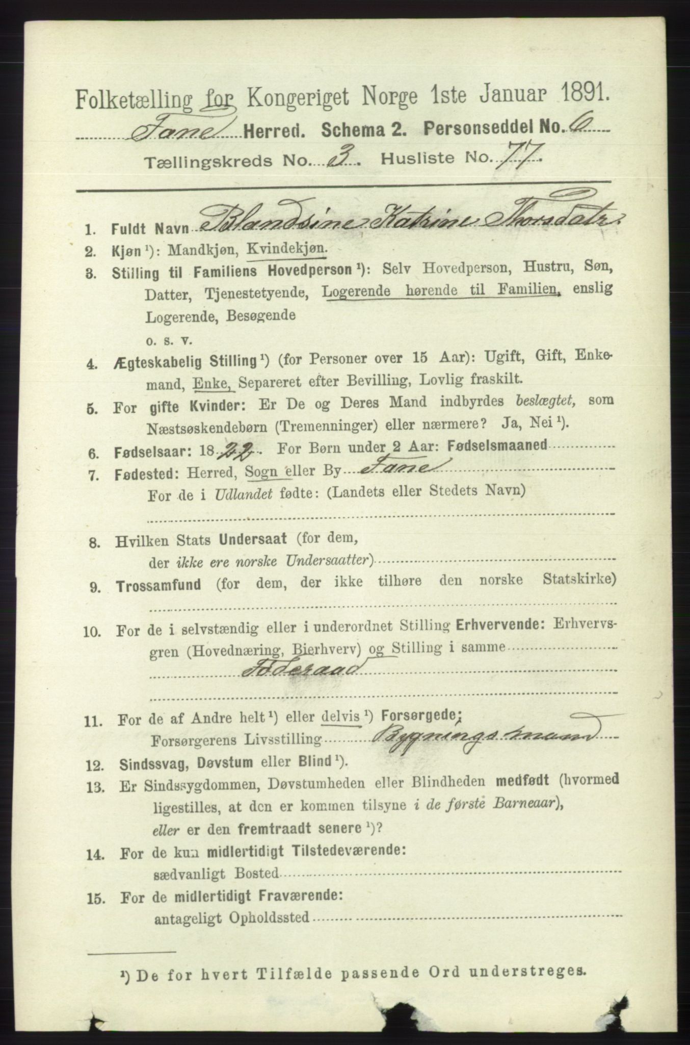 RA, 1891 census for 1249 Fana, 1891, p. 1526