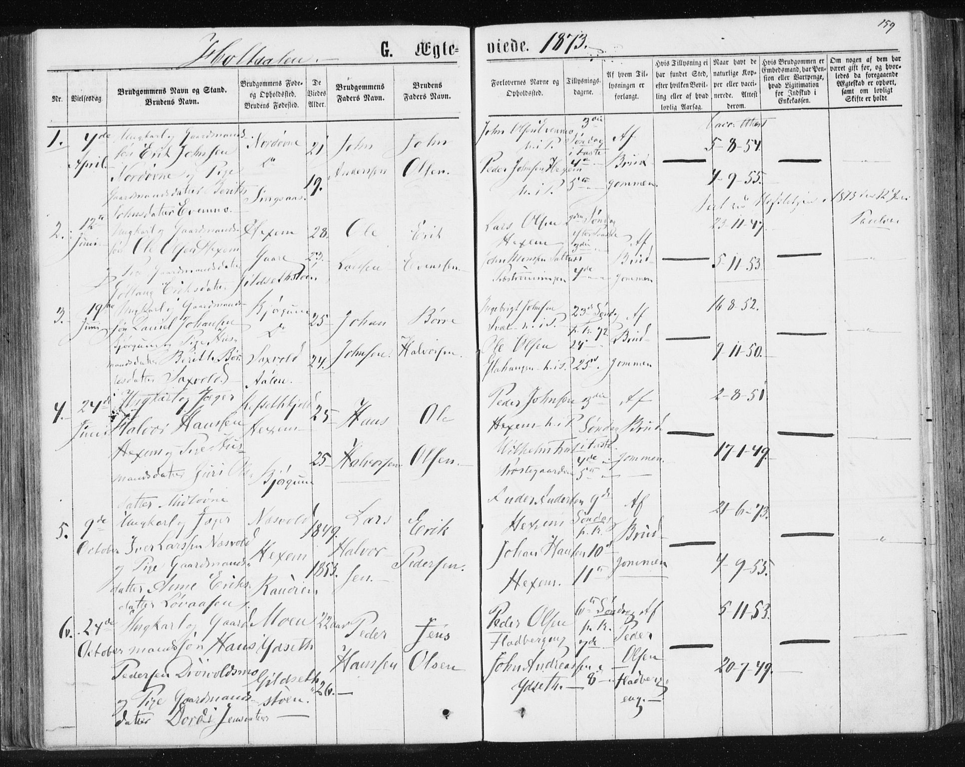 Ministerialprotokoller, klokkerbøker og fødselsregistre - Sør-Trøndelag, SAT/A-1456/685/L0969: Parish register (official) no. 685A08 /1, 1870-1878, p. 159