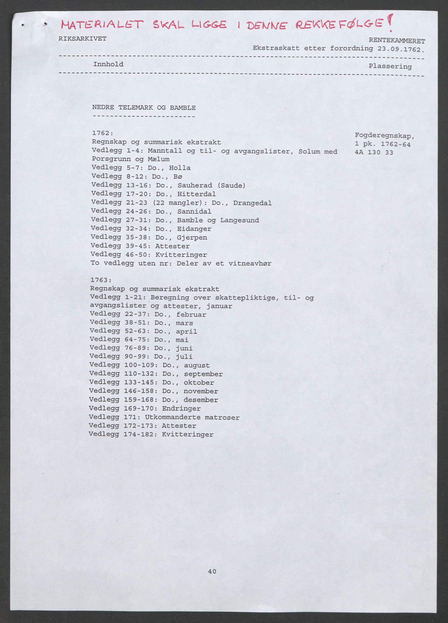 Rentekammeret inntil 1814, Reviderte regnskaper, Fogderegnskap, AV/RA-EA-4092/R37/L2239: Ekstraskatten Nedre Telemark og Bamble, 1762-1763, p. 2