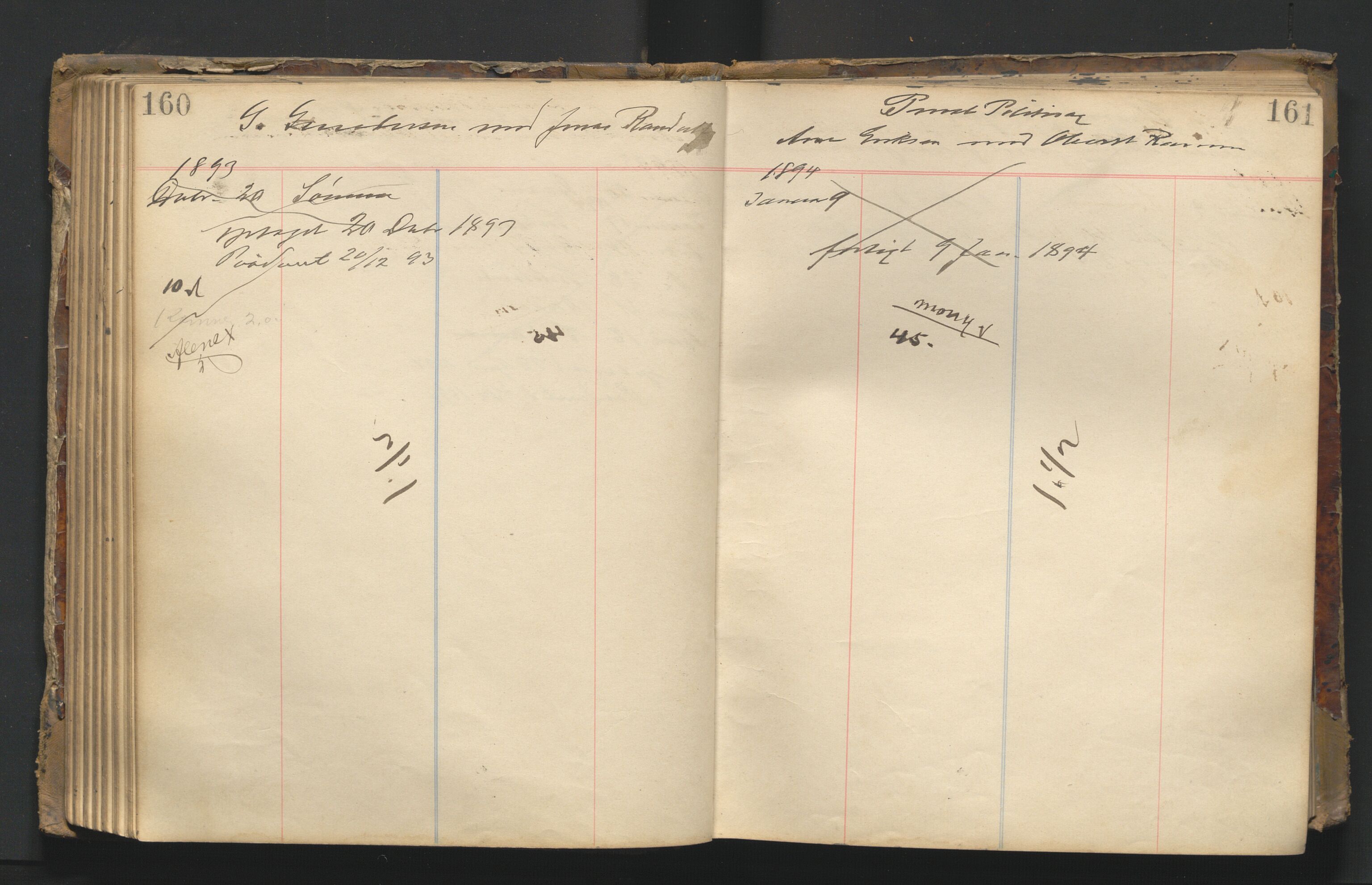 Stavanger byfogd, AV/SAST-A-101408/001/3/32/32A/L0001: Saksliste for Stavanger byting, 1892-1896, p. 160-161