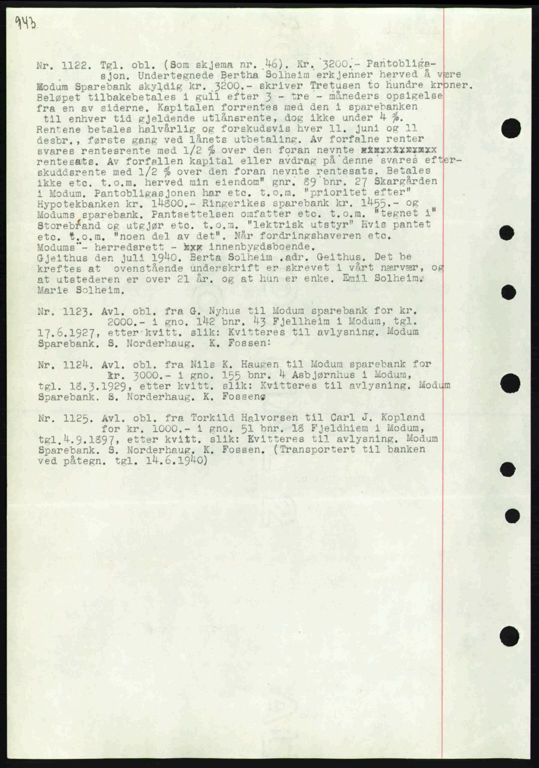 Eiker, Modum og Sigdal sorenskriveri, SAKO/A-123/G/Ga/Gab/L0041: Mortgage book no. A11, 1939-1940, Diary no: : 1122/1940