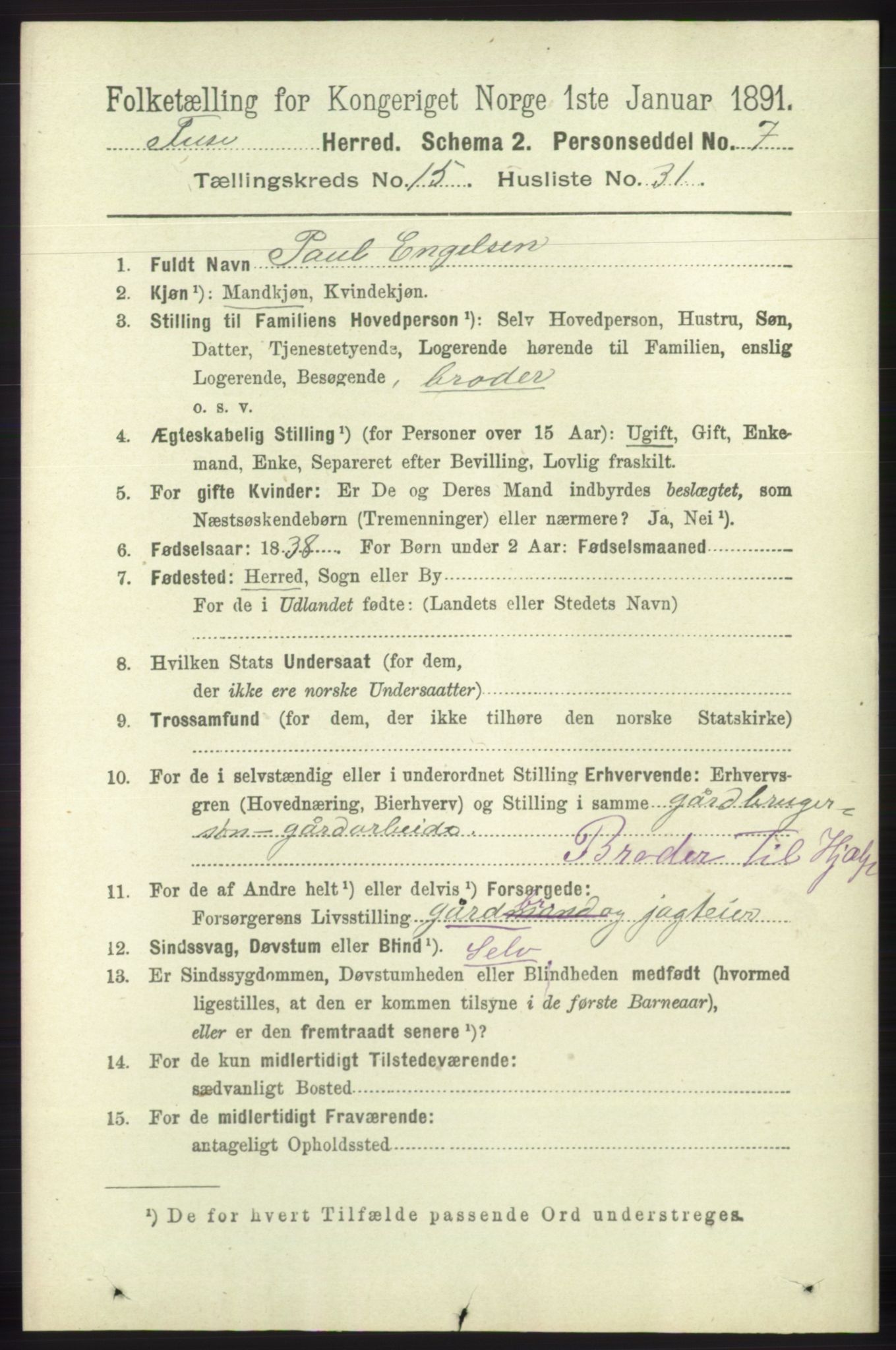 RA, 1891 census for 1241 Fusa, 1891, p. 3557