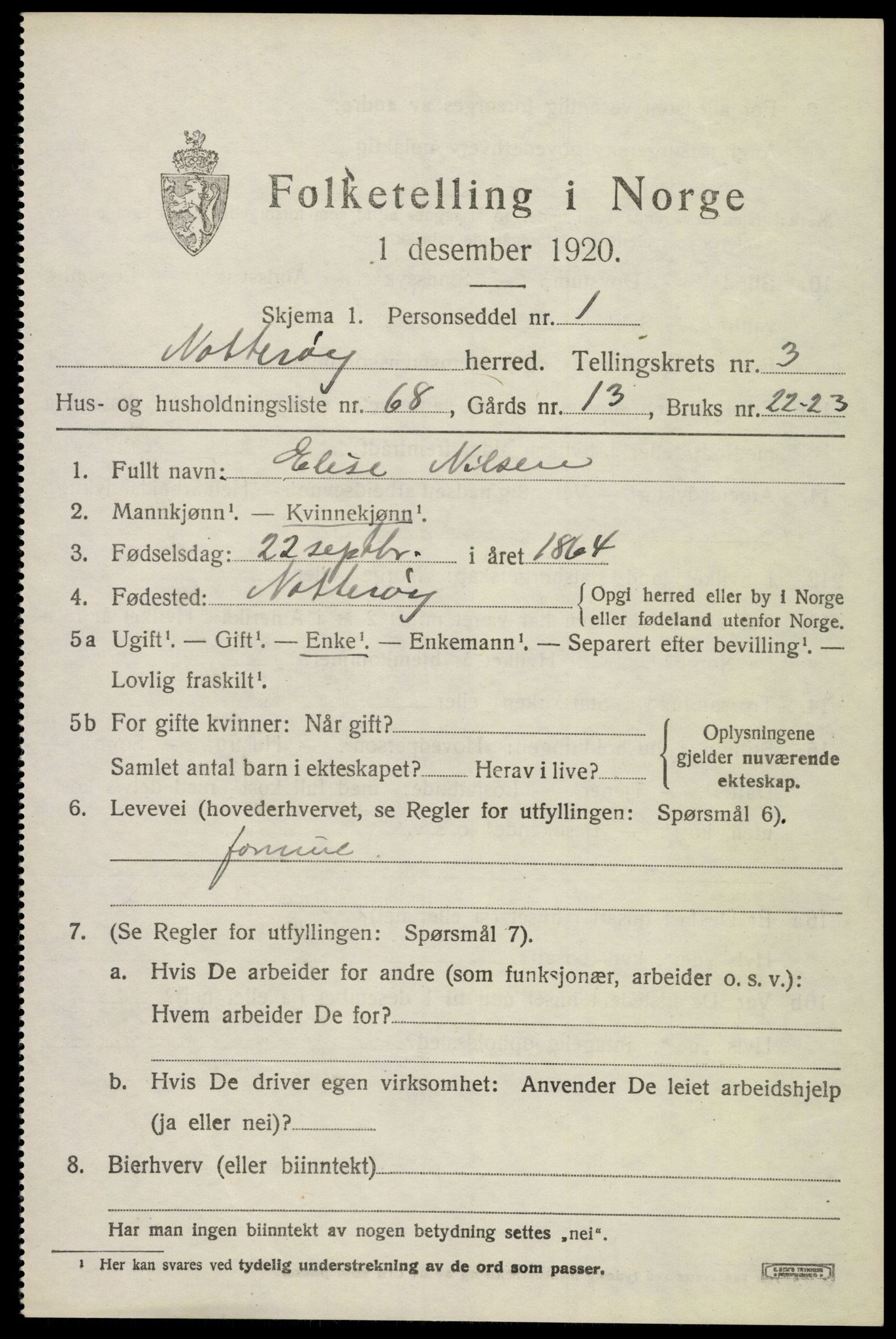 SAKO, 1920 census for Nøtterøy, 1920, p. 6273