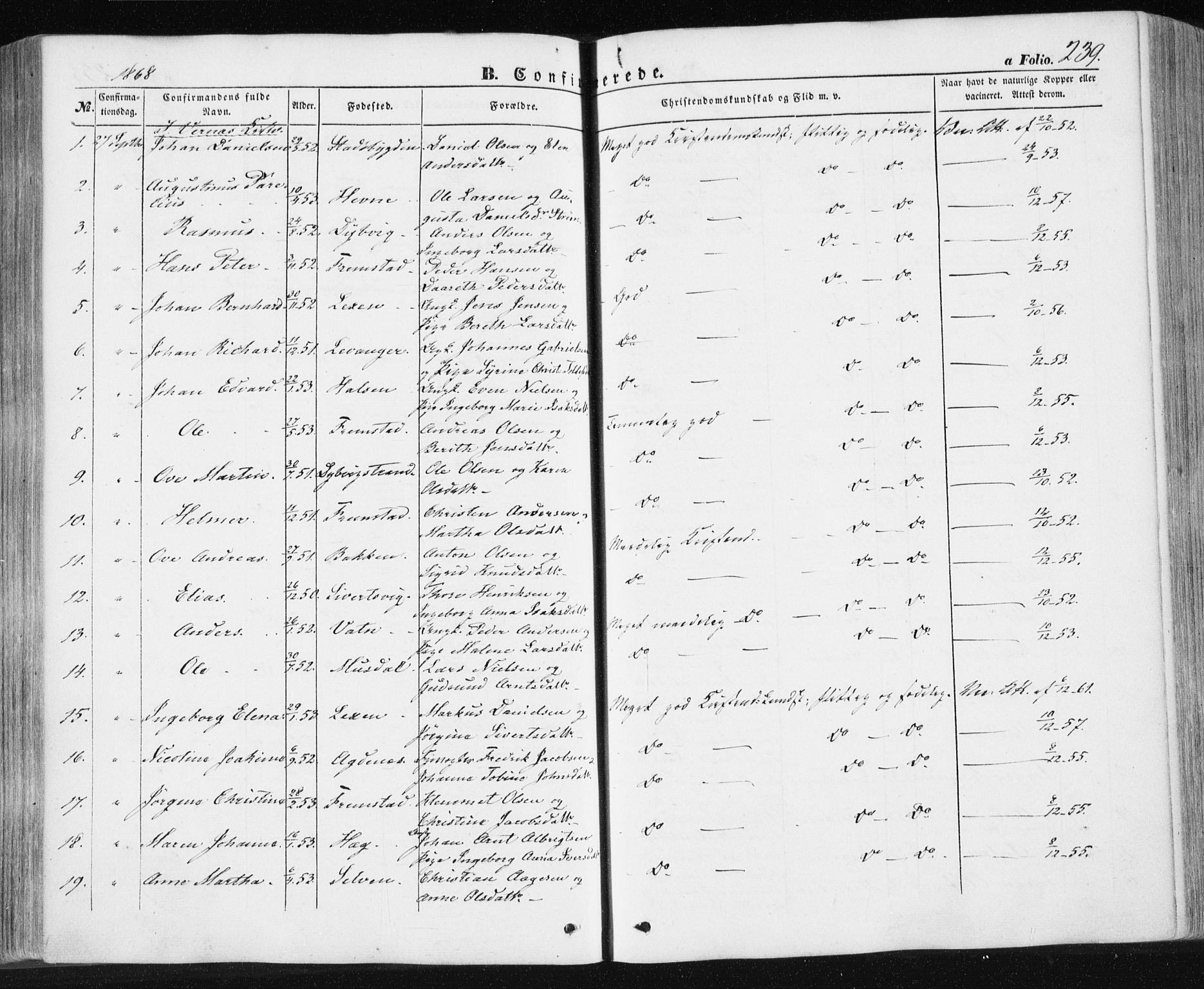 Ministerialprotokoller, klokkerbøker og fødselsregistre - Sør-Trøndelag, SAT/A-1456/659/L0737: Parish register (official) no. 659A07, 1857-1875, p. 239