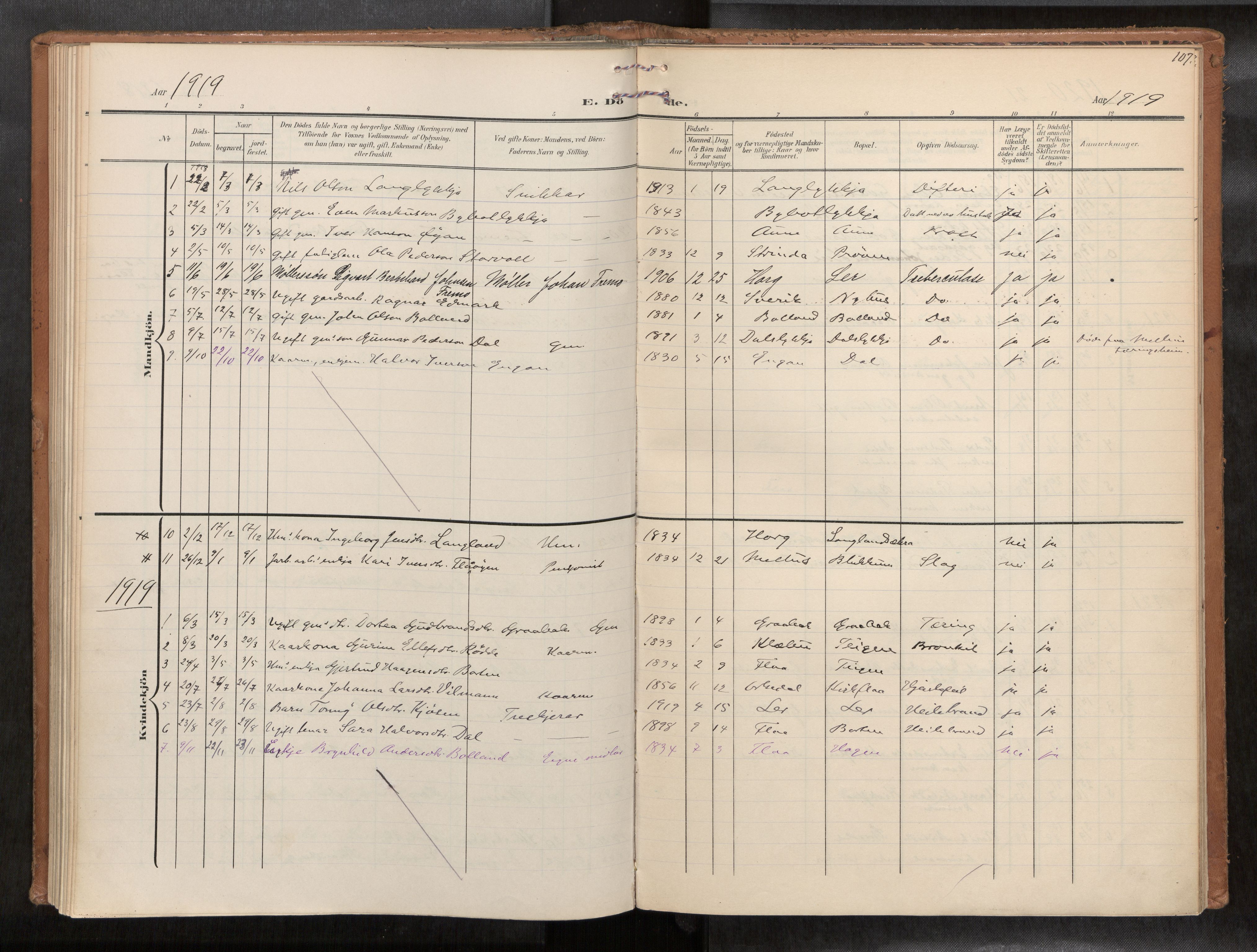 Ministerialprotokoller, klokkerbøker og fødselsregistre - Sør-Trøndelag, AV/SAT-A-1456/693/L1119b: Parish register (official) no. 693A02, 1906-1936, p. 107