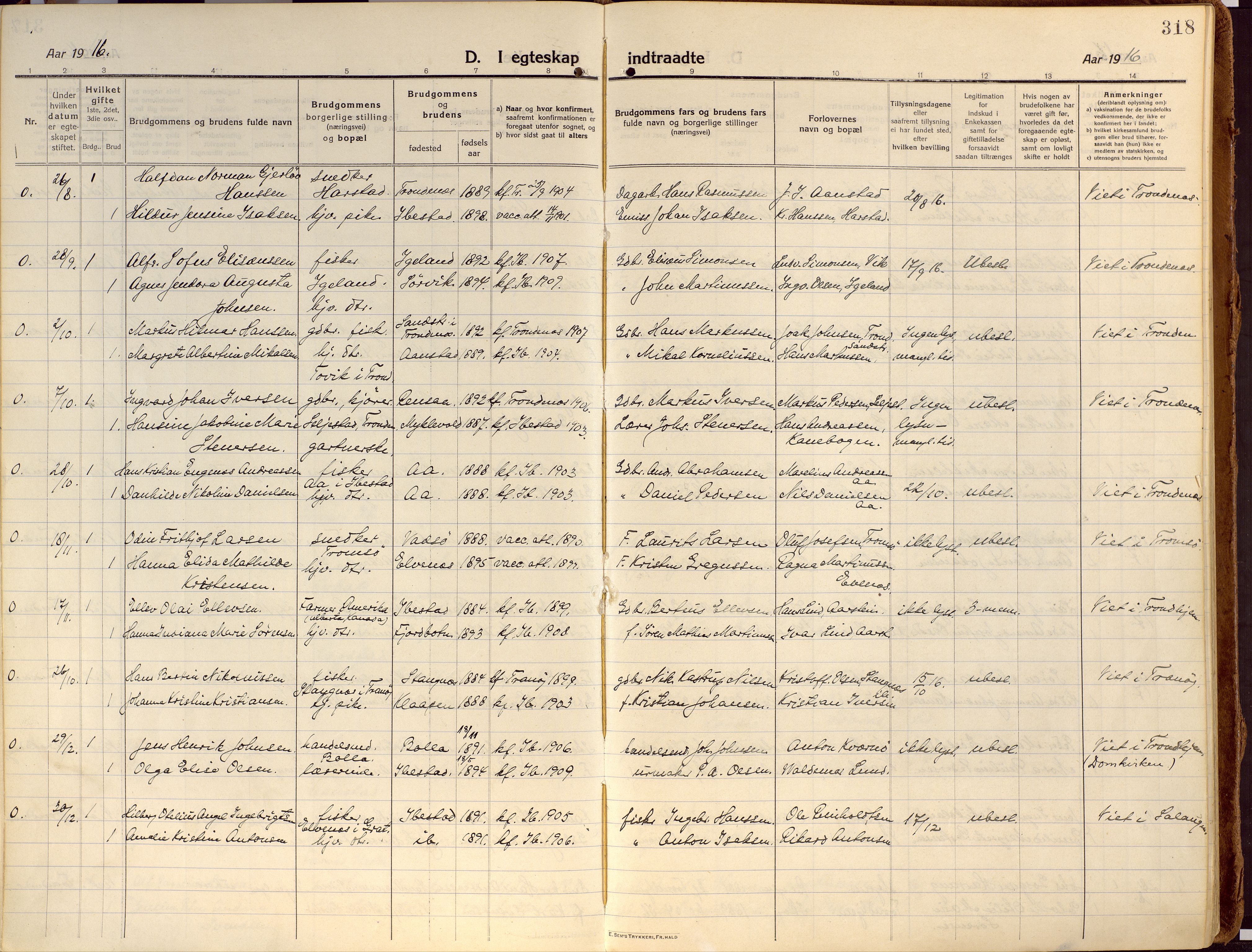Ibestad sokneprestembete, SATØ/S-0077/H/Ha/Haa/L0018kirke: Parish register (official) no. 18, 1915-1929, p. 318