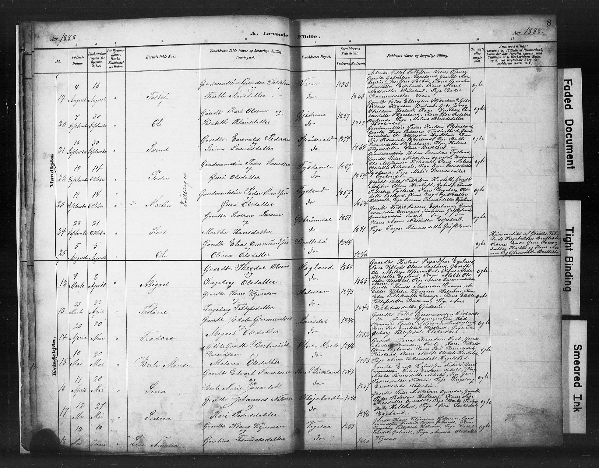Helleland sokneprestkontor, AV/SAST-A-101810: Parish register (copy) no. B 5, 1887-1908, p. 8