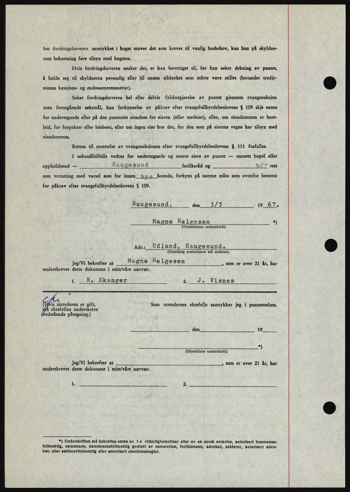 Haugesund tingrett, SAST/A-101415/01/II/IIC/L0056: Mortgage book no. B 56, 1966-1967, Diary no: : 1150/1967