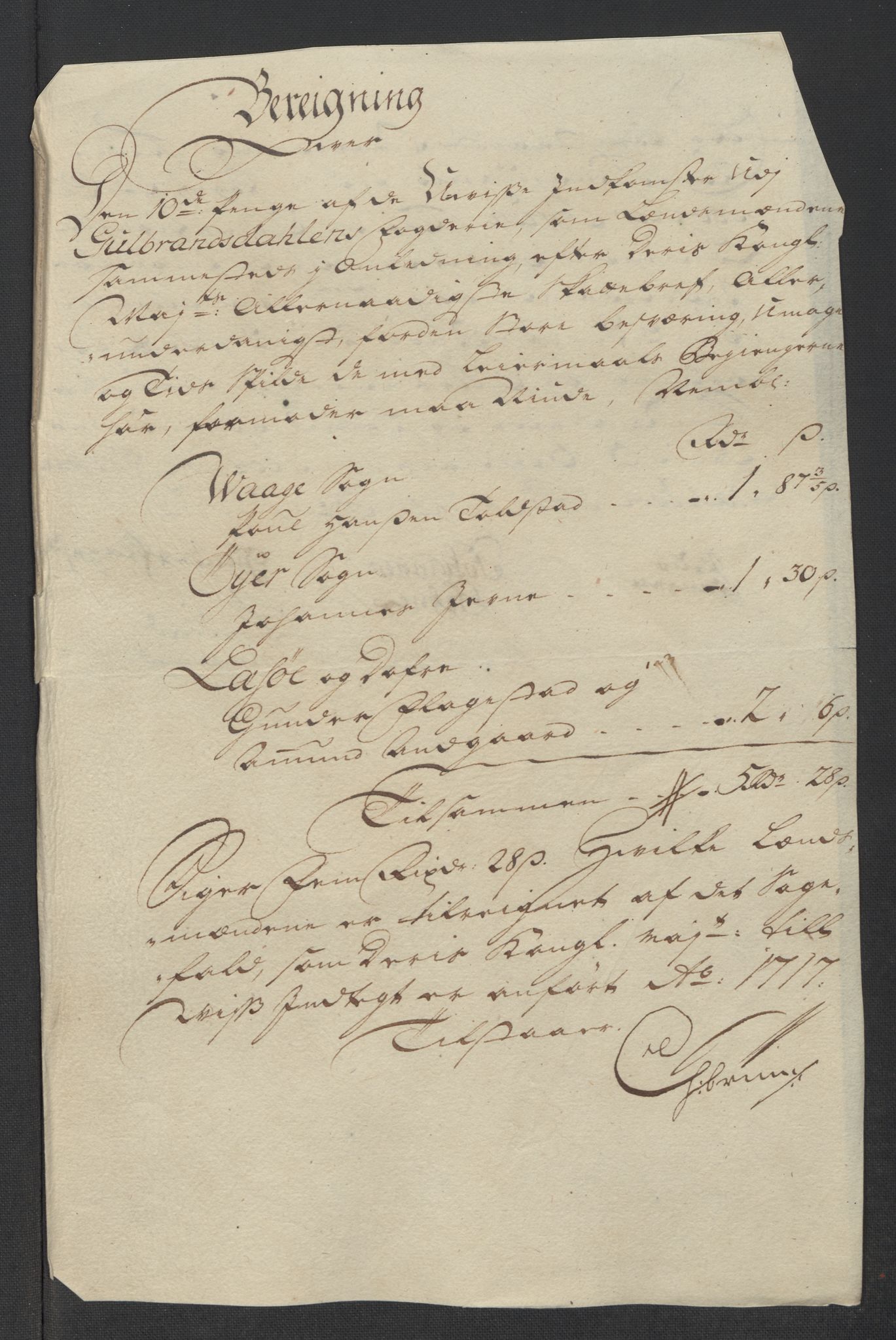 Rentekammeret inntil 1814, Reviderte regnskaper, Fogderegnskap, RA/EA-4092/R17/L1187: Fogderegnskap Gudbrandsdal, 1717, p. 186