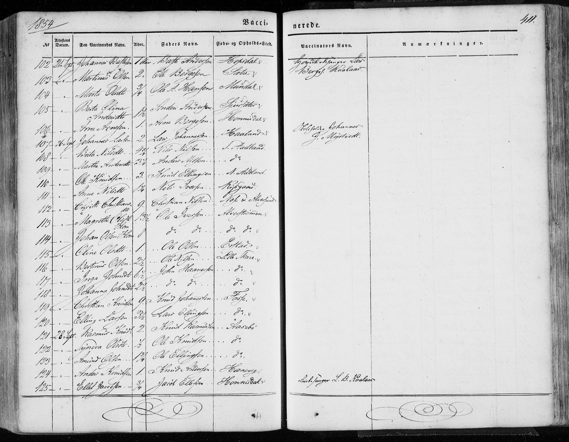 Hamre sokneprestembete, AV/SAB-A-75501/H/Ha/Haa/Haaa/L0013: Parish register (official) no. A 13, 1846-1857, p. 411