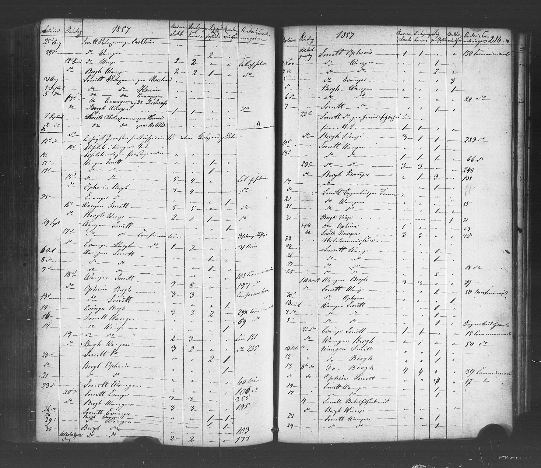 Voss sokneprestembete, SAB/A-79001/H/Haa: Parish register (official) no. A 19, 1851-1886, p. 216