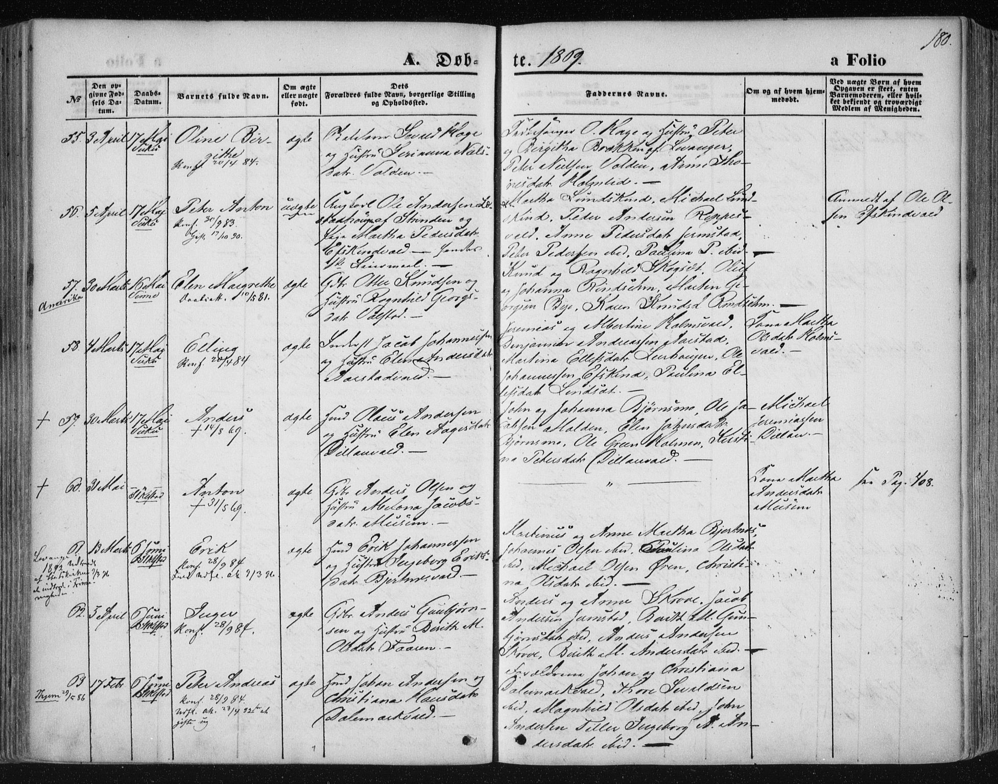 Ministerialprotokoller, klokkerbøker og fødselsregistre - Nord-Trøndelag, SAT/A-1458/723/L0241: Parish register (official) no. 723A10, 1860-1869, p. 180
