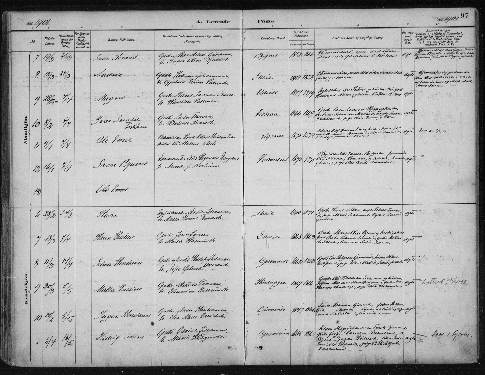 Avaldsnes sokneprestkontor, AV/SAST-A -101851/H/Ha/Haa/L0017: Parish register (official) no. A 17, 1889-1920, p. 97