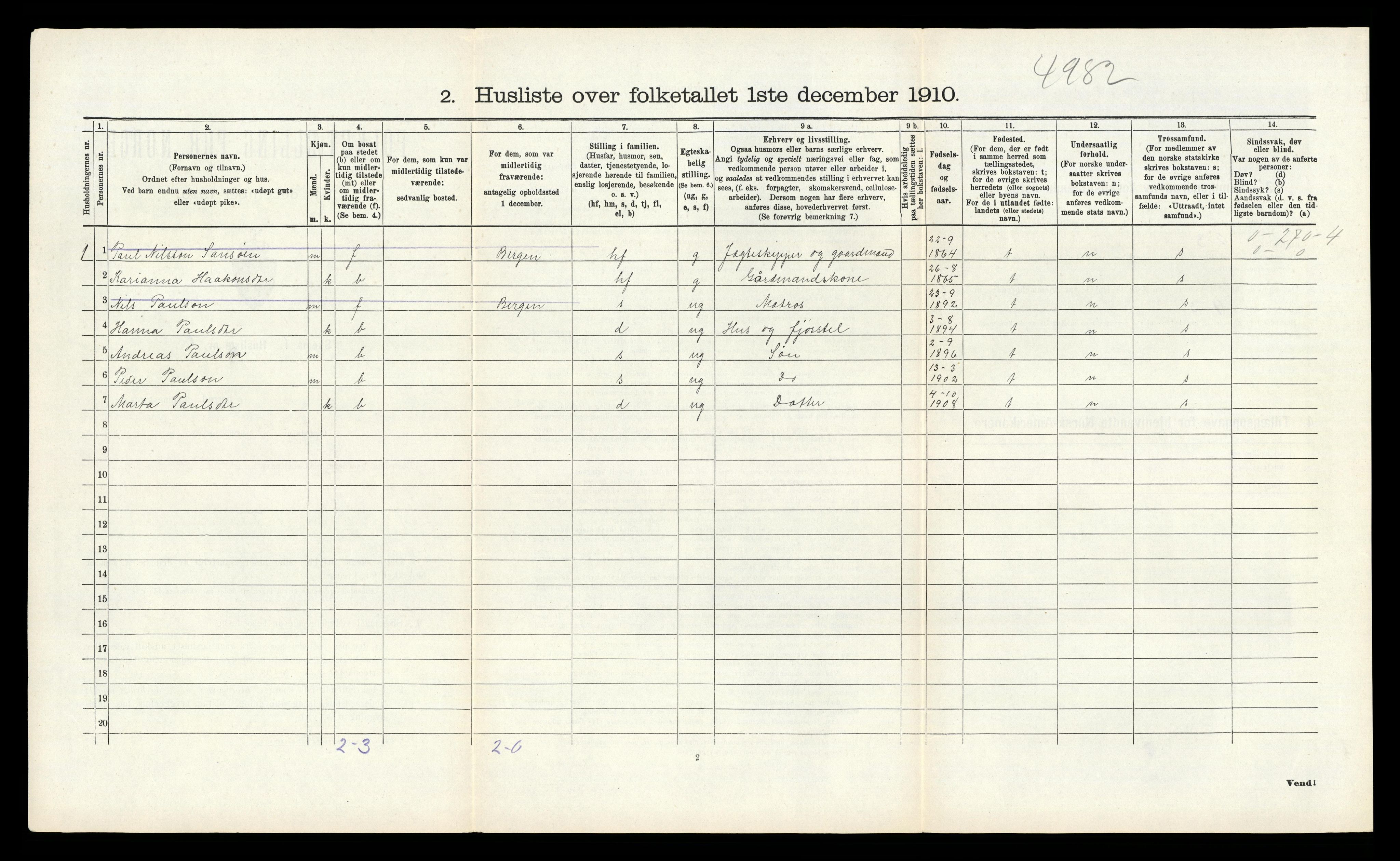 RA, 1910 census for Tysnes, 1910, p. 1253