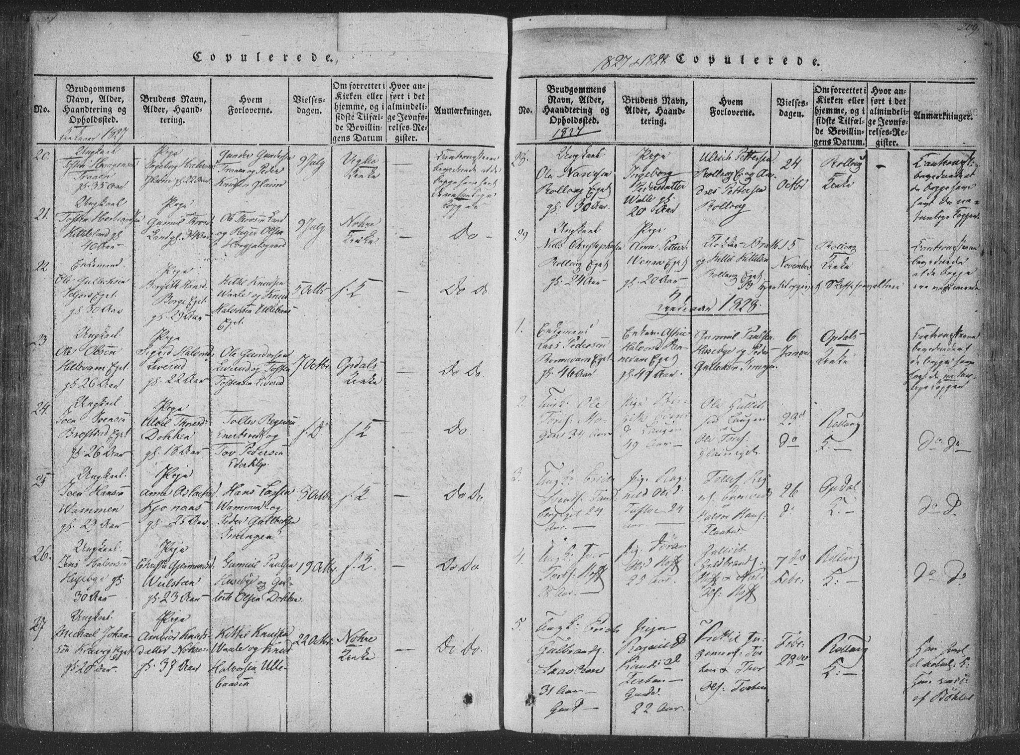 Rollag kirkebøker, AV/SAKO-A-240/F/Fa/L0006: Parish register (official) no. I 6, 1814-1828, p. 209