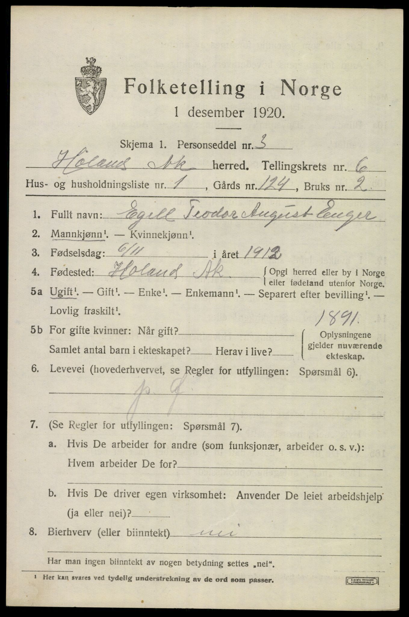 SAO, 1920 census for Høland, 1920, p. 8367