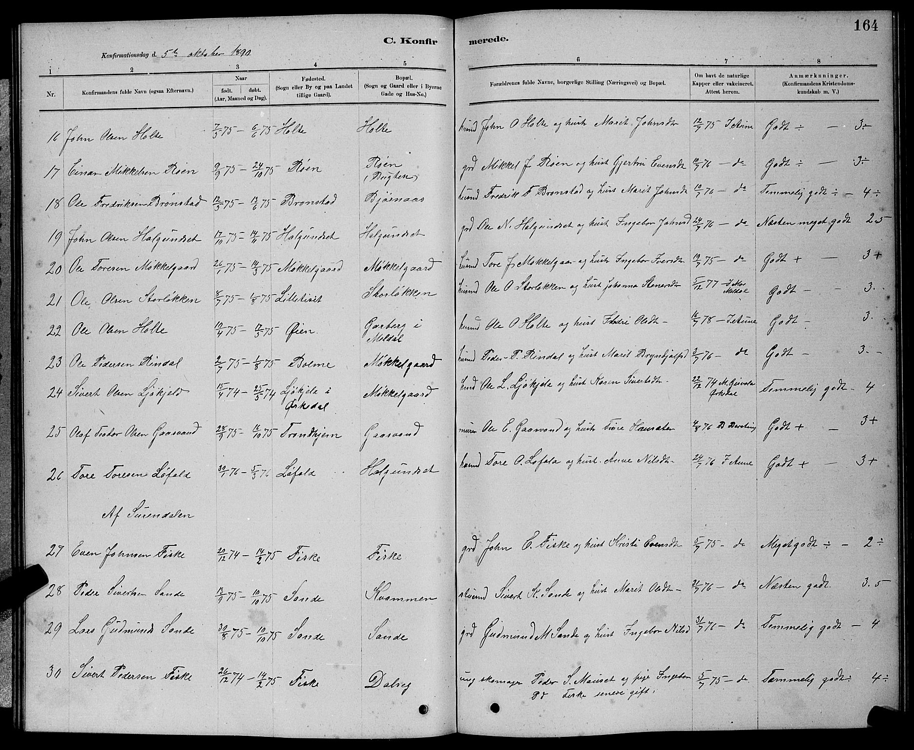 Ministerialprotokoller, klokkerbøker og fødselsregistre - Møre og Romsdal, AV/SAT-A-1454/598/L1077: Parish register (copy) no. 598C02, 1879-1891, p. 164