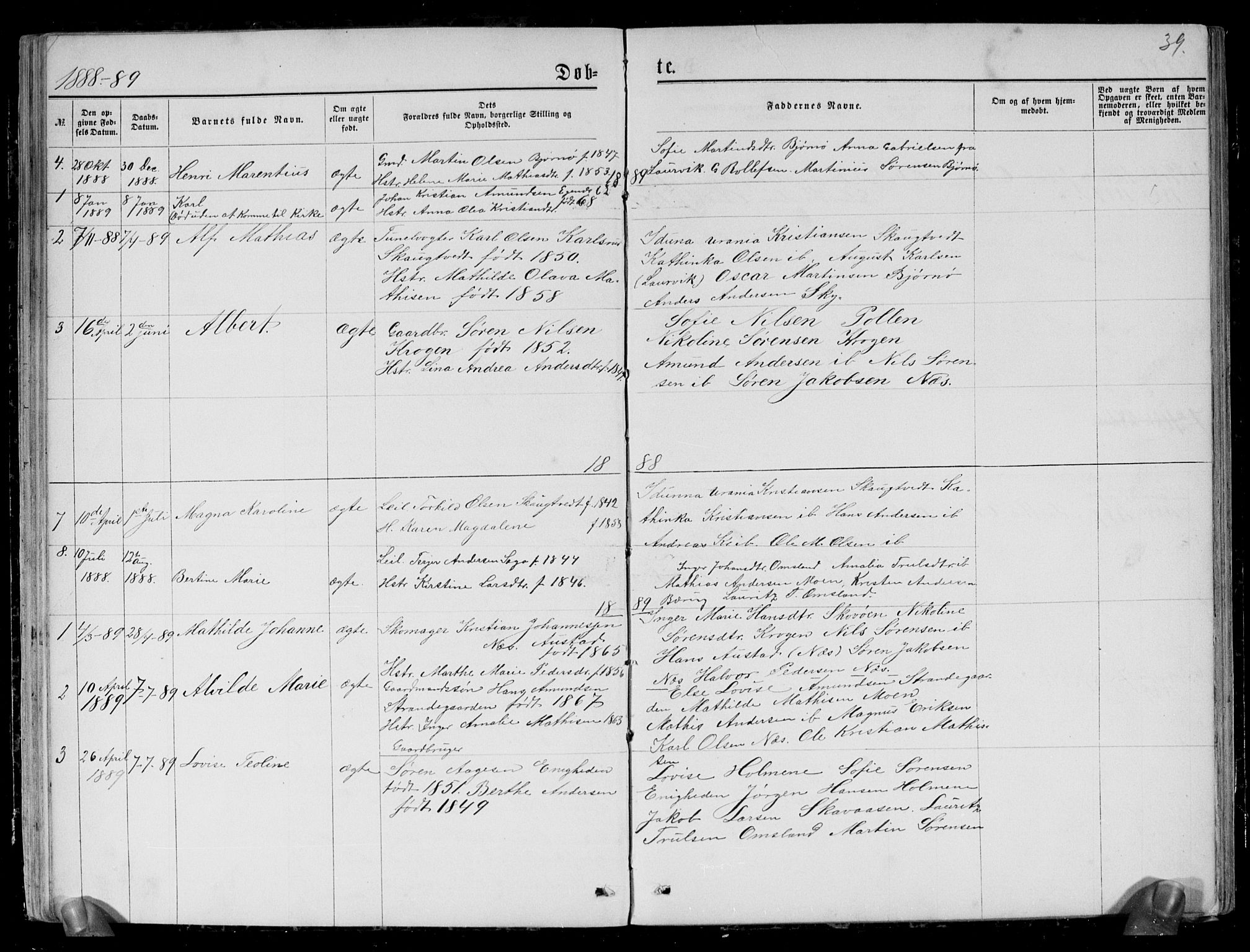 Brunlanes kirkebøker, AV/SAKO-A-342/G/Gc/L0001: Parish register (copy) no. III 1, 1866-1890, p. 39