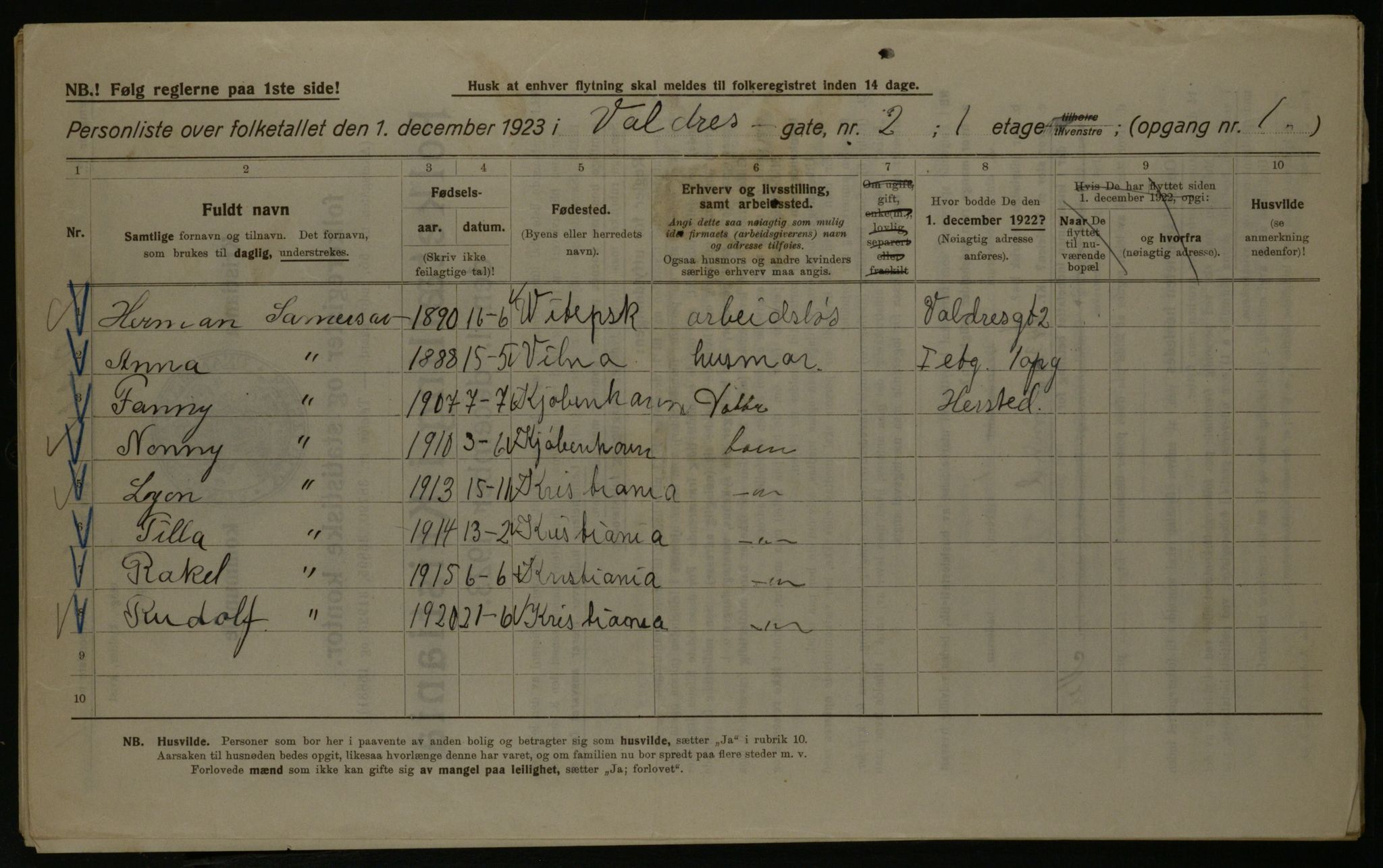 OBA, Municipal Census 1923 for Kristiania, 1923, p. 134346