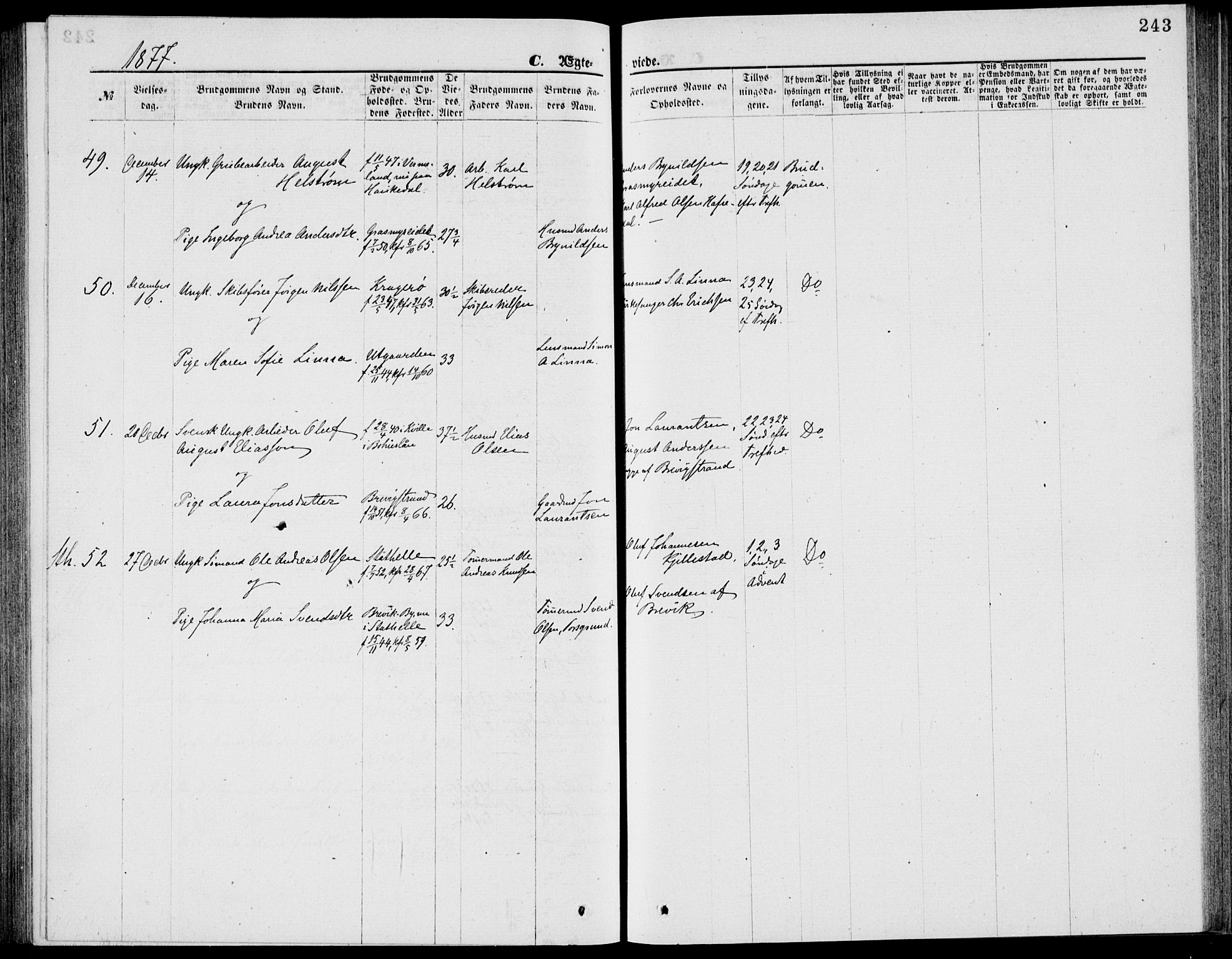 Bamble kirkebøker, AV/SAKO-A-253/G/Ga/L0007: Parish register (copy) no. I 7, 1876-1877, p. 243