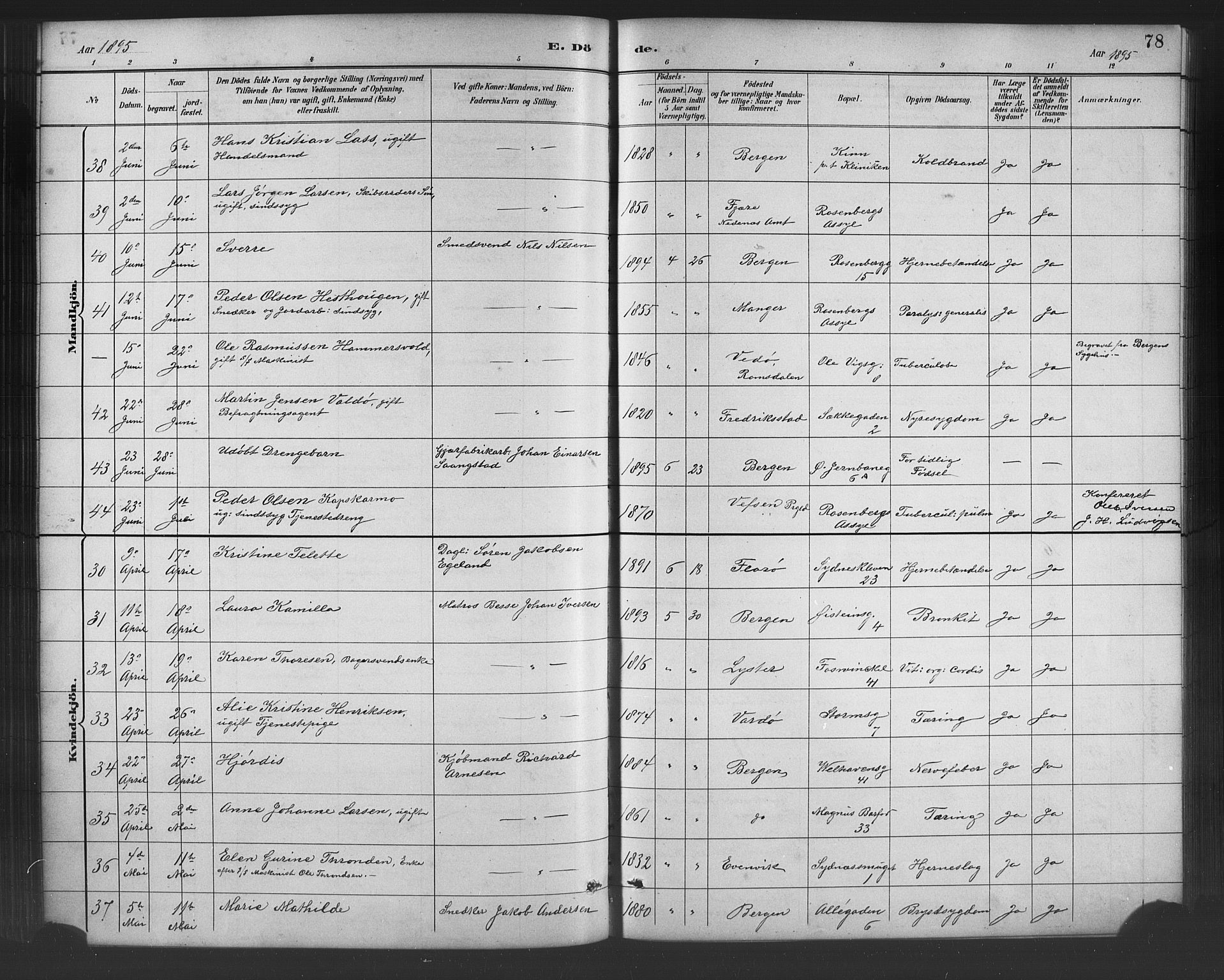 Johanneskirken sokneprestembete, AV/SAB-A-76001/H/Hab: Parish register (copy) no. D 1, 1885-1915, p. 78