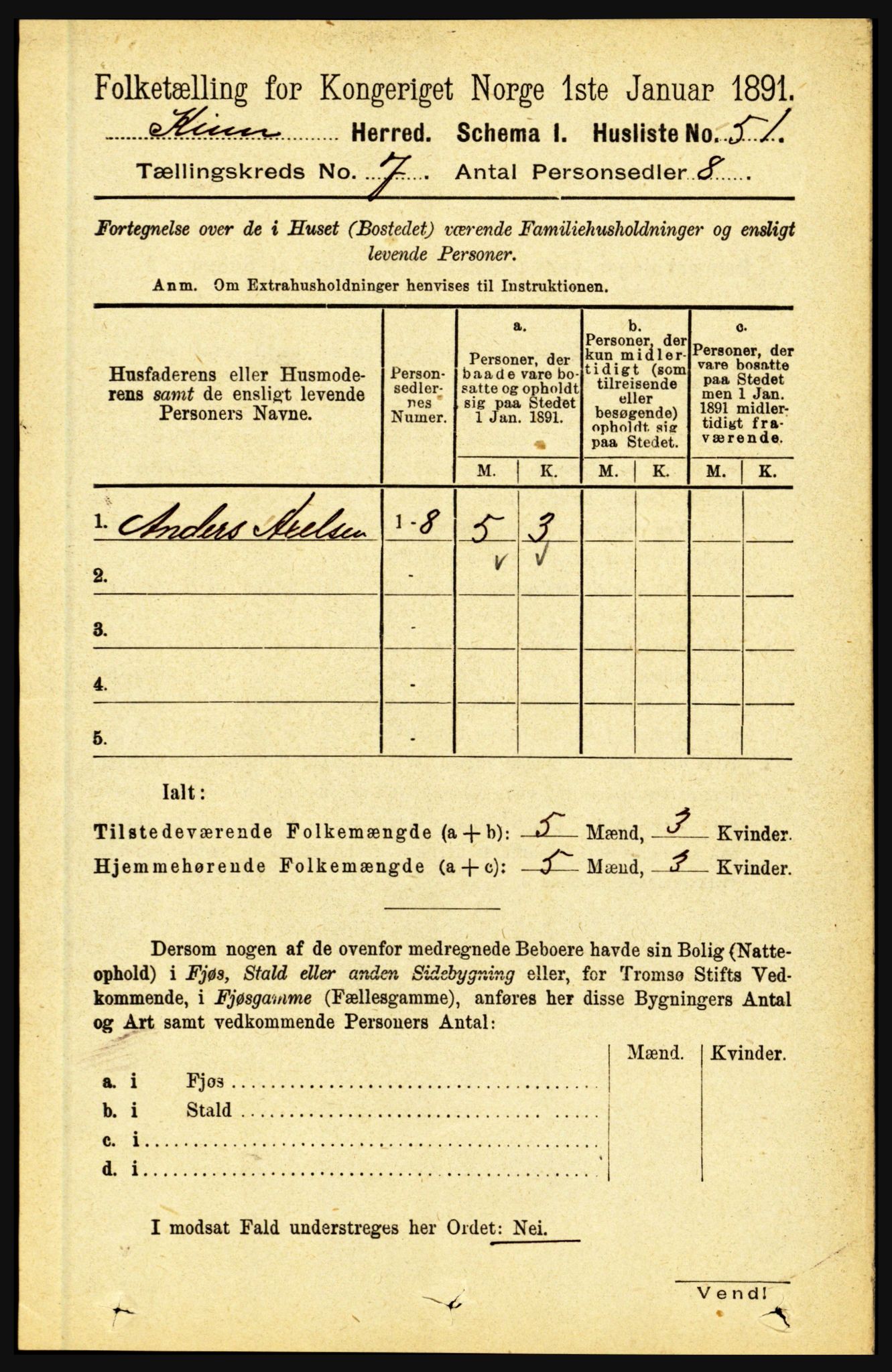 RA, 1891 census for 1437 Kinn, 1891, p. 2665