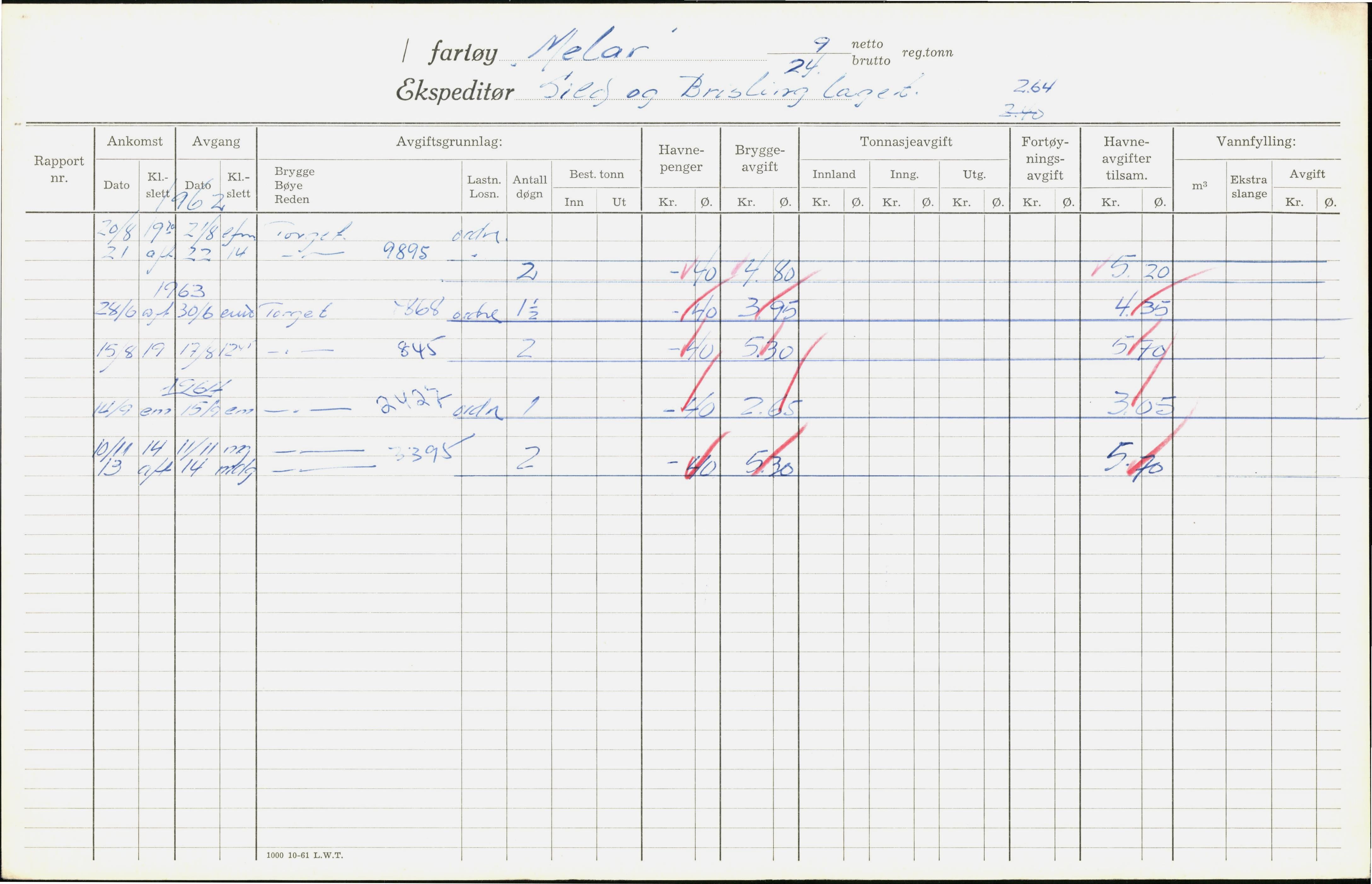 Bergen kommune. Havnekontor/havnefogd, BBA/A-0742/H/Ha/Hac/L0037: Skipsregister Melar-Modig, 1941-1975