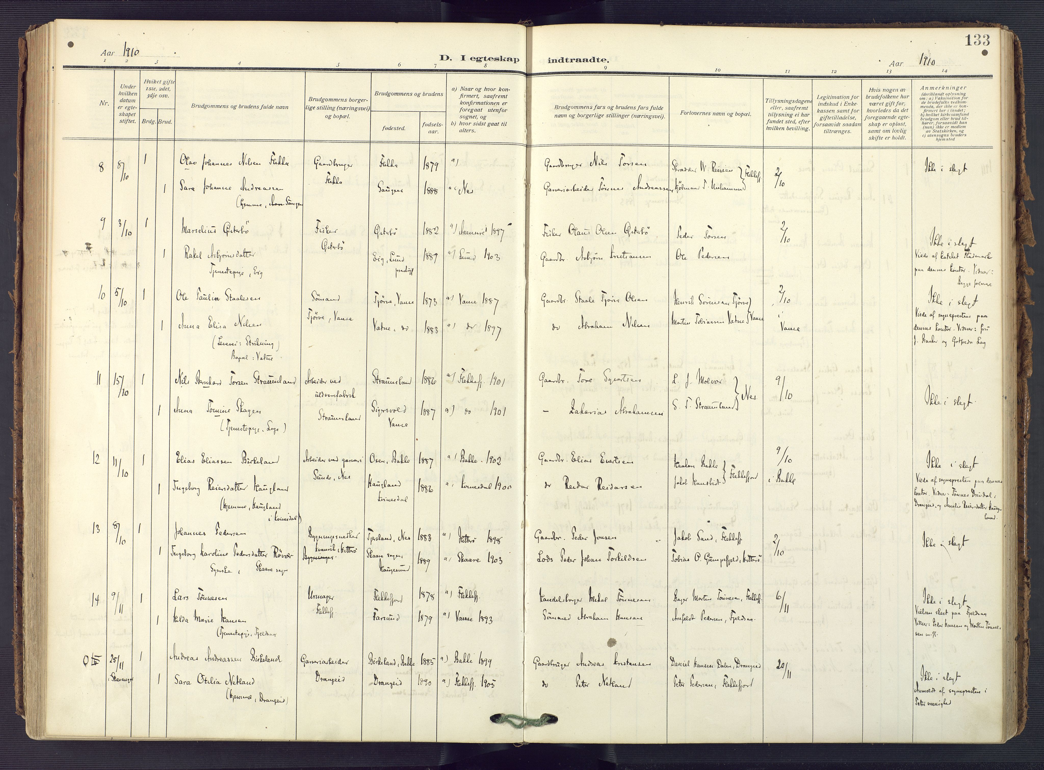 Flekkefjord sokneprestkontor, AV/SAK-1111-0012/F/Fa/Fac/L0010: Parish register (official) no. A 10, 1910-1927, p. 133