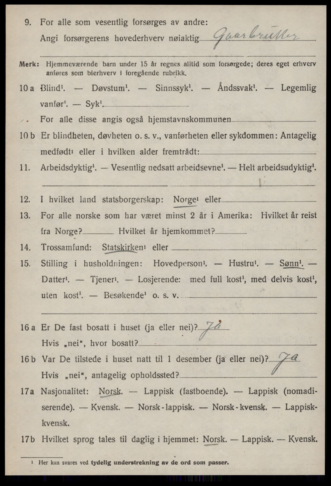 SAT, 1920 census for Orkland, 1920, p. 4089