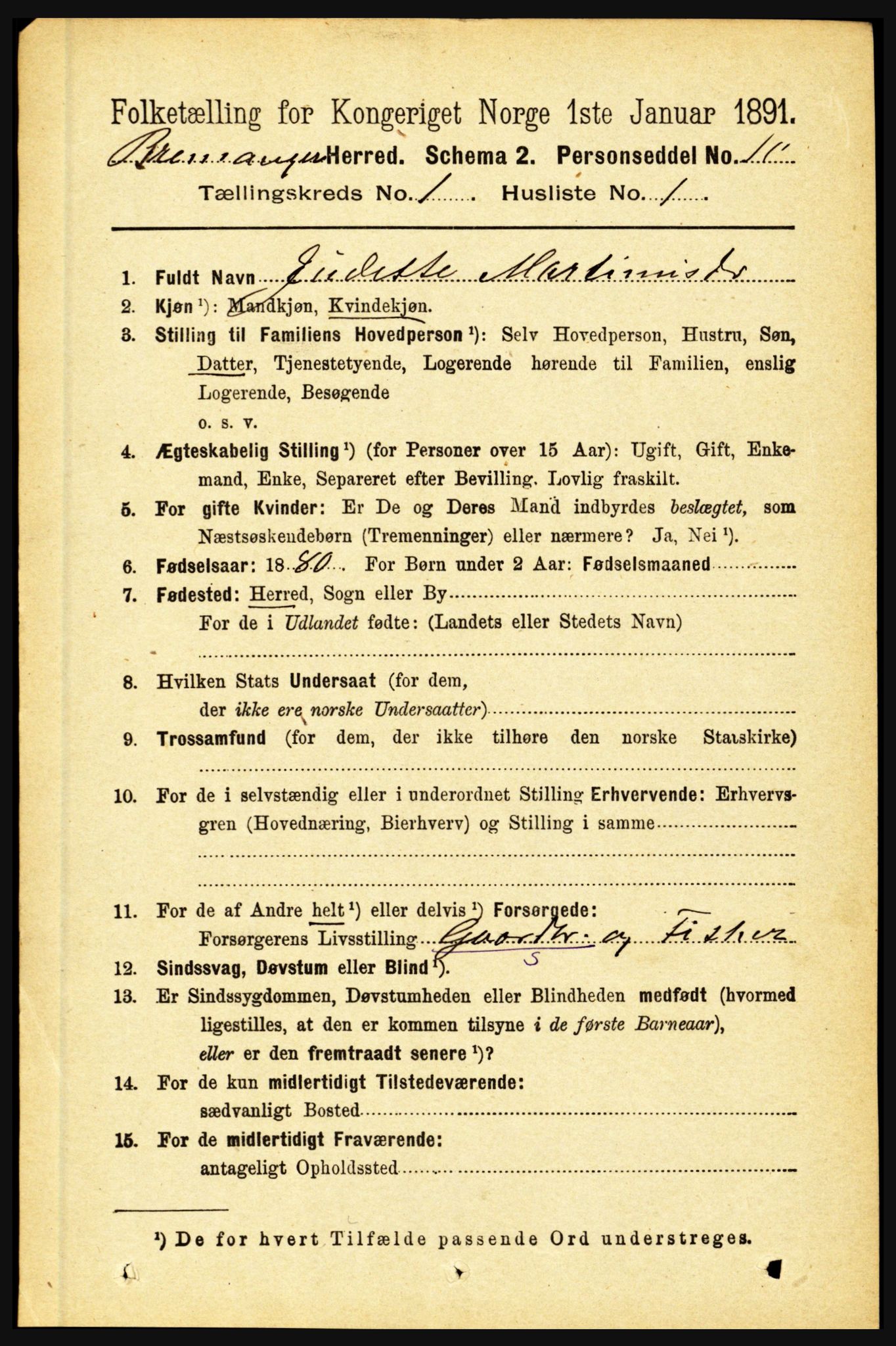 RA, 1891 census for 1438 Bremanger, 1891, p. 108