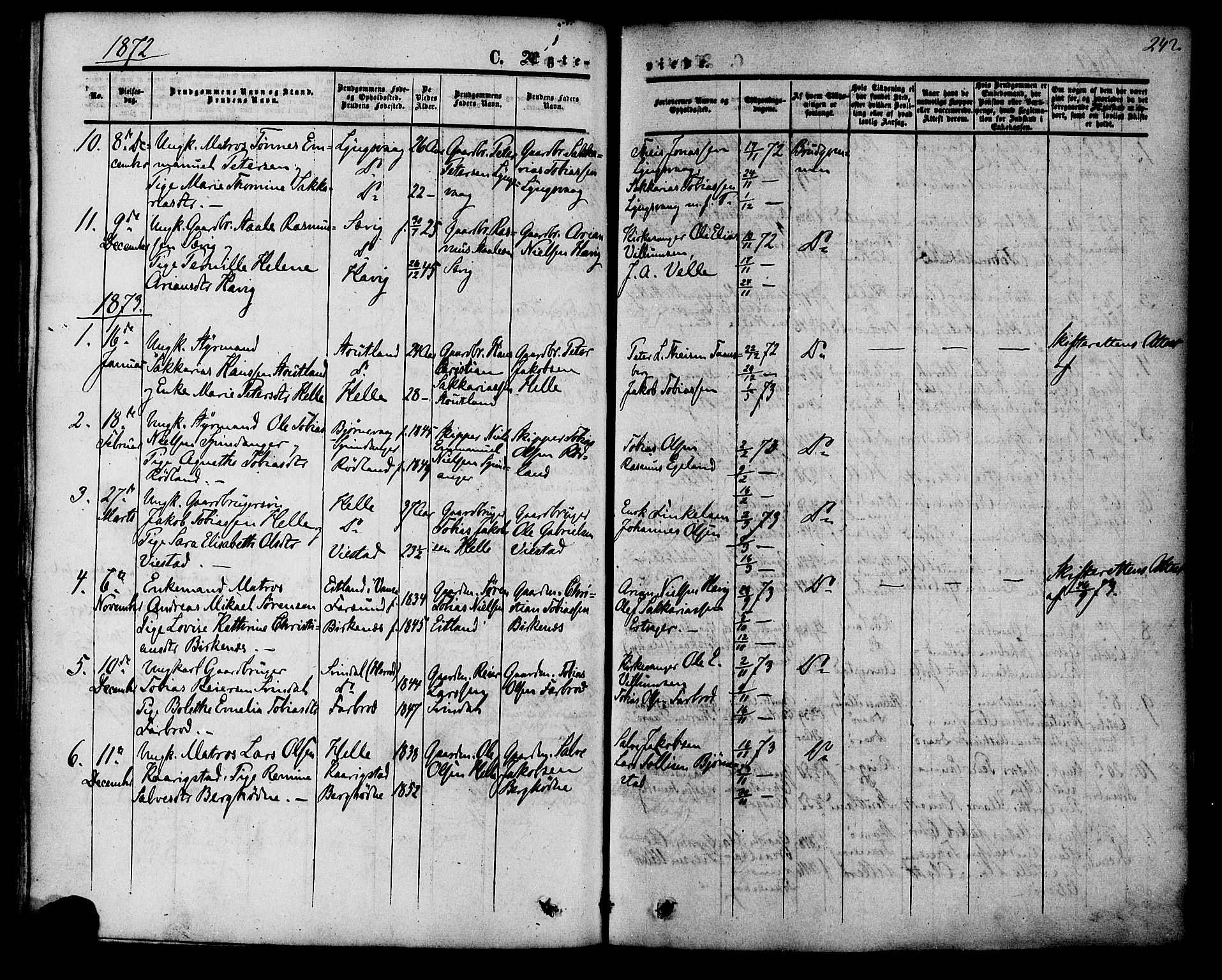 Herad sokneprestkontor, SAK/1111-0018/F/Fa/Fab/L0004: Parish register (official) no. A 4, 1853-1885, p. 242