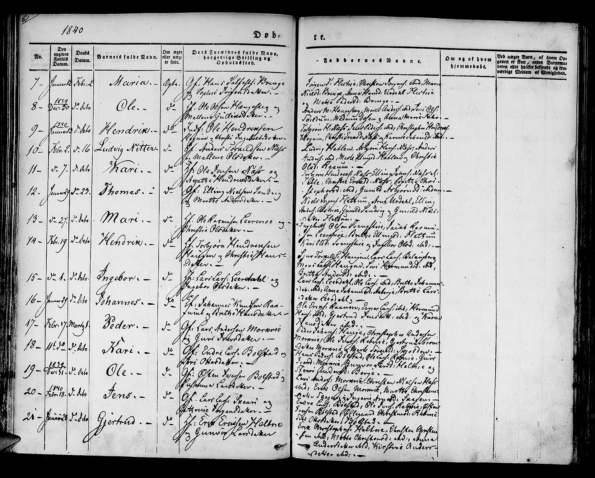 Luster sokneprestembete, AV/SAB-A-81101/H/Haa/Haaa/L0005: Parish register (official) no. A 5, 1831-1841, p. 61