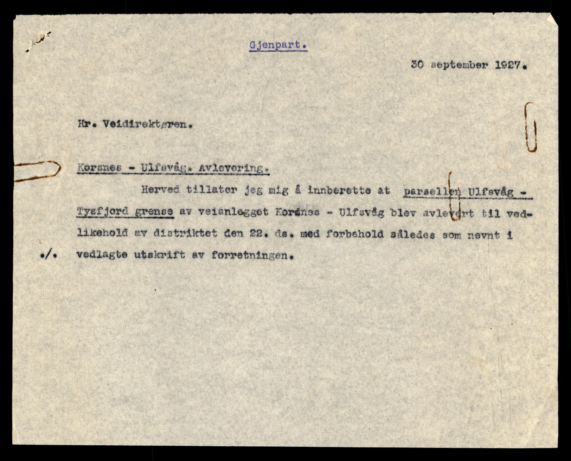 Nordland vegkontor, AV/SAT-A-4181/F/Fa/L0030: Hamarøy/Tysfjord, 1885-1948, p. 502