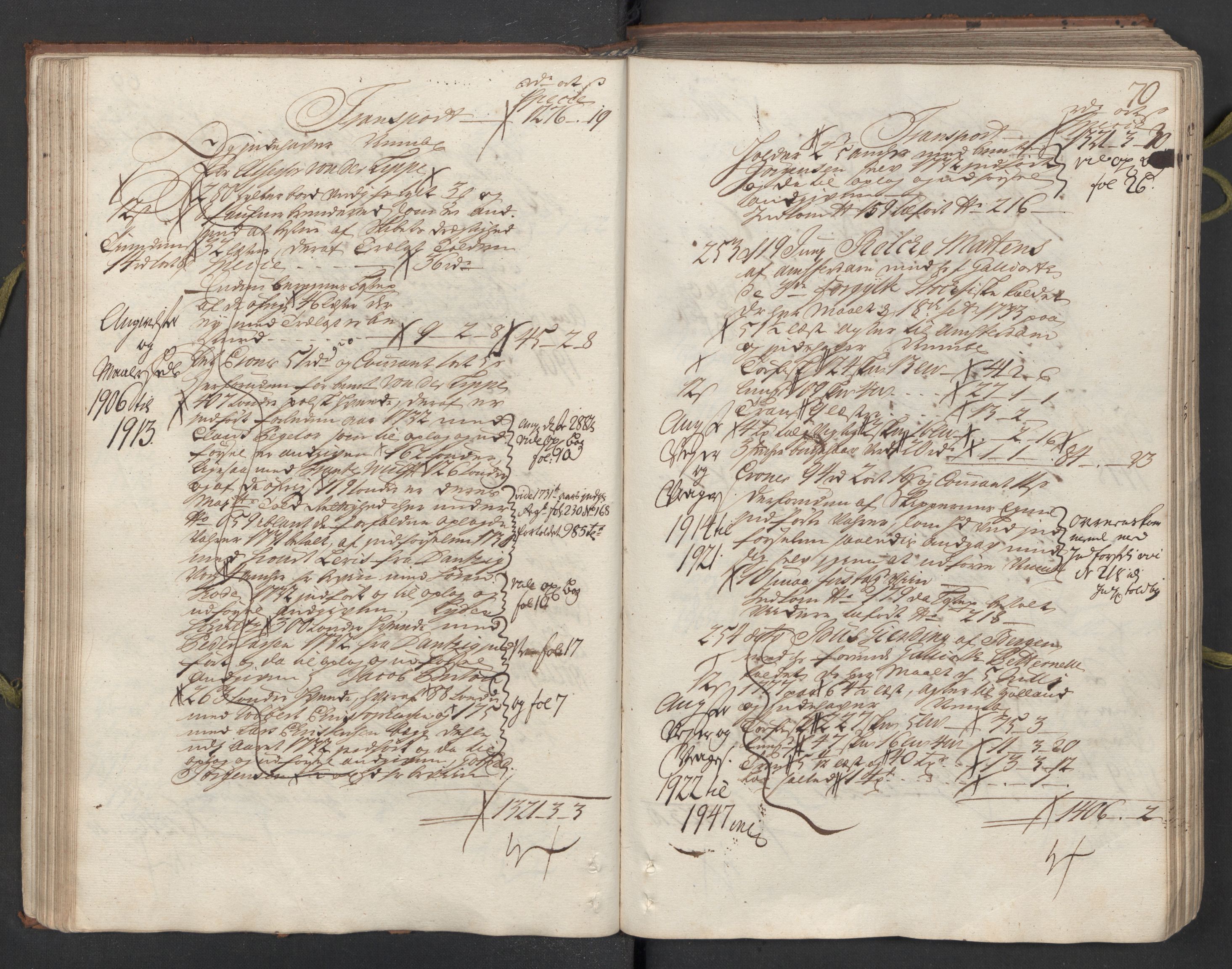 Generaltollkammeret, tollregnskaper, AV/RA-EA-5490/R26/L0024/0001: Tollregnskaper Bergen A / Utgående hovedtollbok, 1733, p. 69b-70a