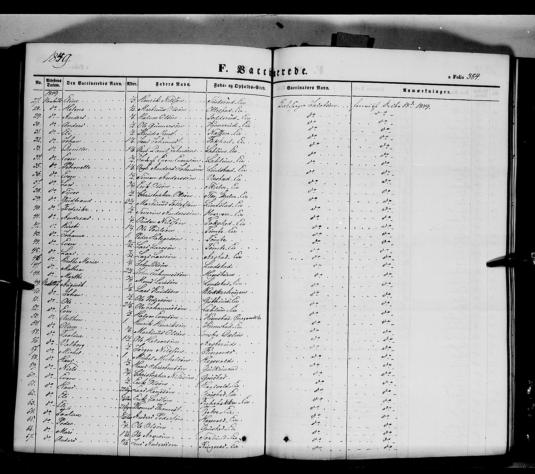 Stange prestekontor, SAH/PREST-002/K/L0011: Parish register (official) no. 11, 1846-1852, p. 384