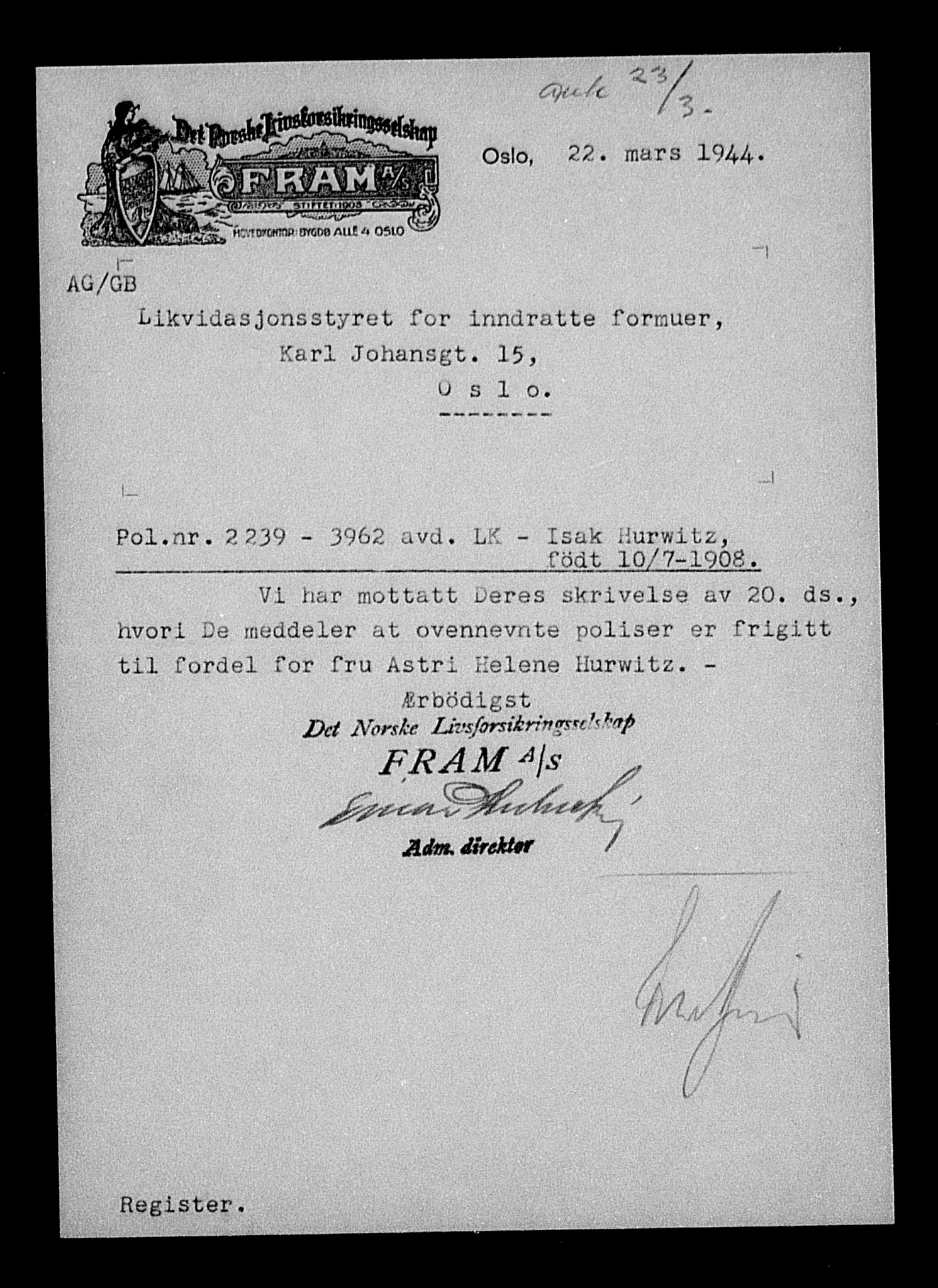 Justisdepartementet, Tilbakeføringskontoret for inndratte formuer, AV/RA-S-1564/H/Hc/Hcc/L0944: --, 1945-1947, p. 635