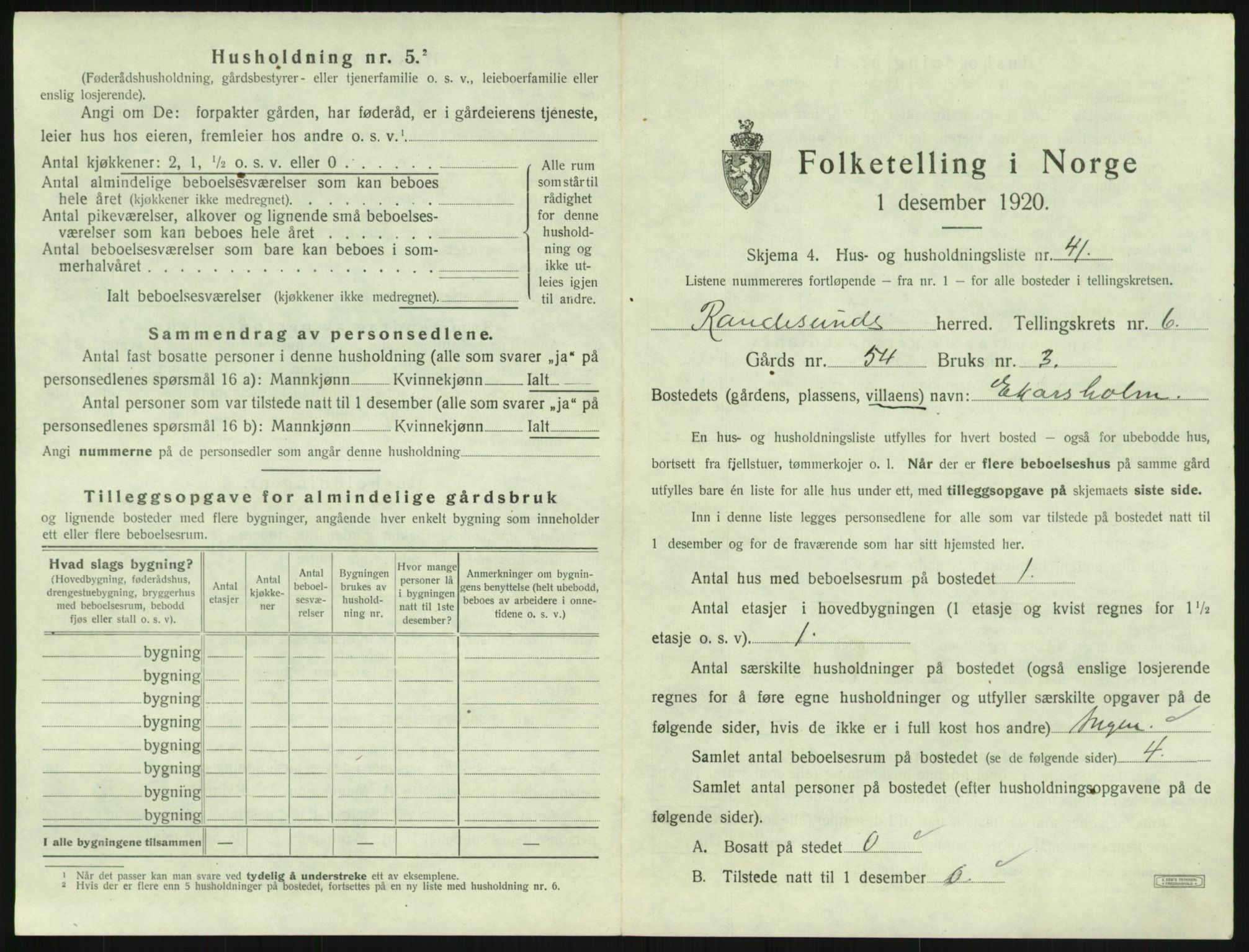 SAK, 1920 census for Randesund, 1920, p. 574