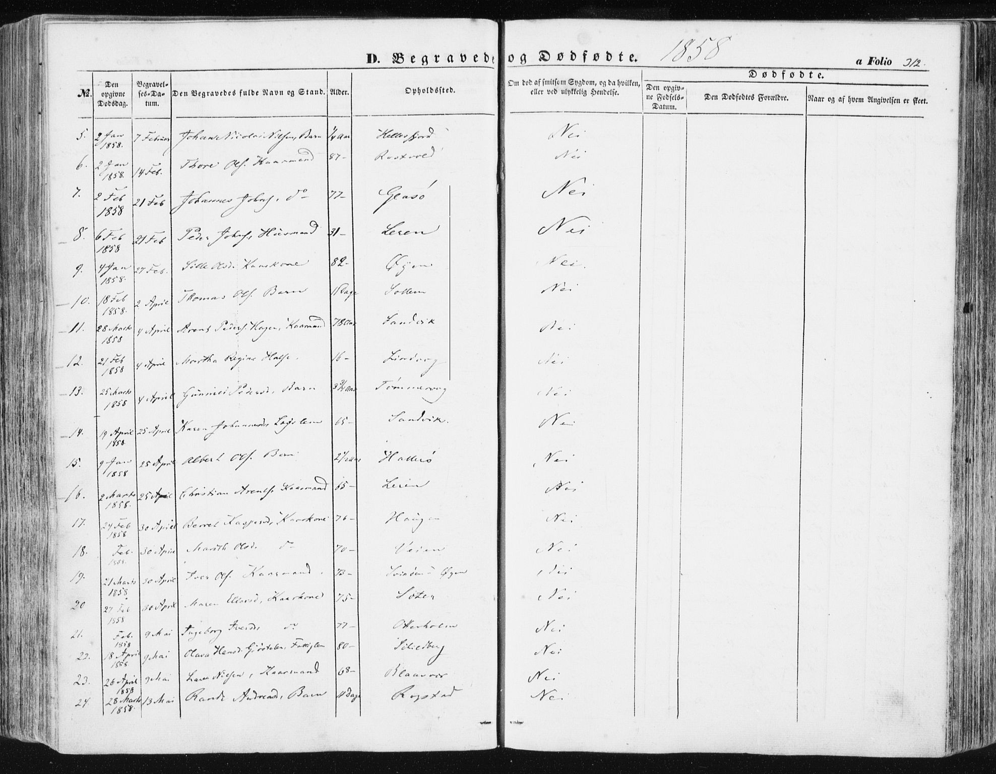 Ministerialprotokoller, klokkerbøker og fødselsregistre - Møre og Romsdal, AV/SAT-A-1454/581/L0937: Parish register (official) no. 581A05, 1853-1872, p. 312