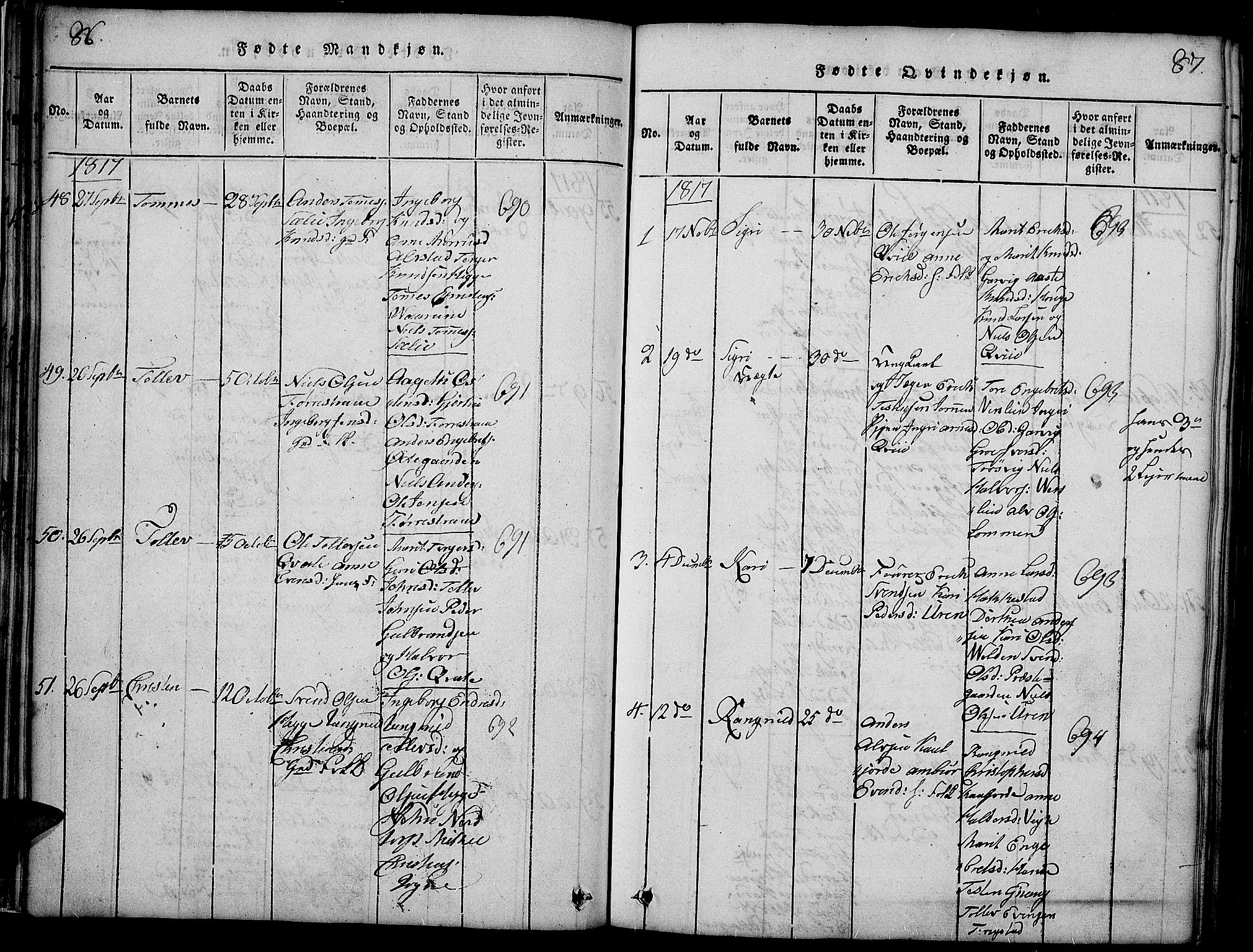 Slidre prestekontor, SAH/PREST-134/H/Ha/Haa/L0002: Parish register (official) no. 2, 1814-1830, p. 86-87