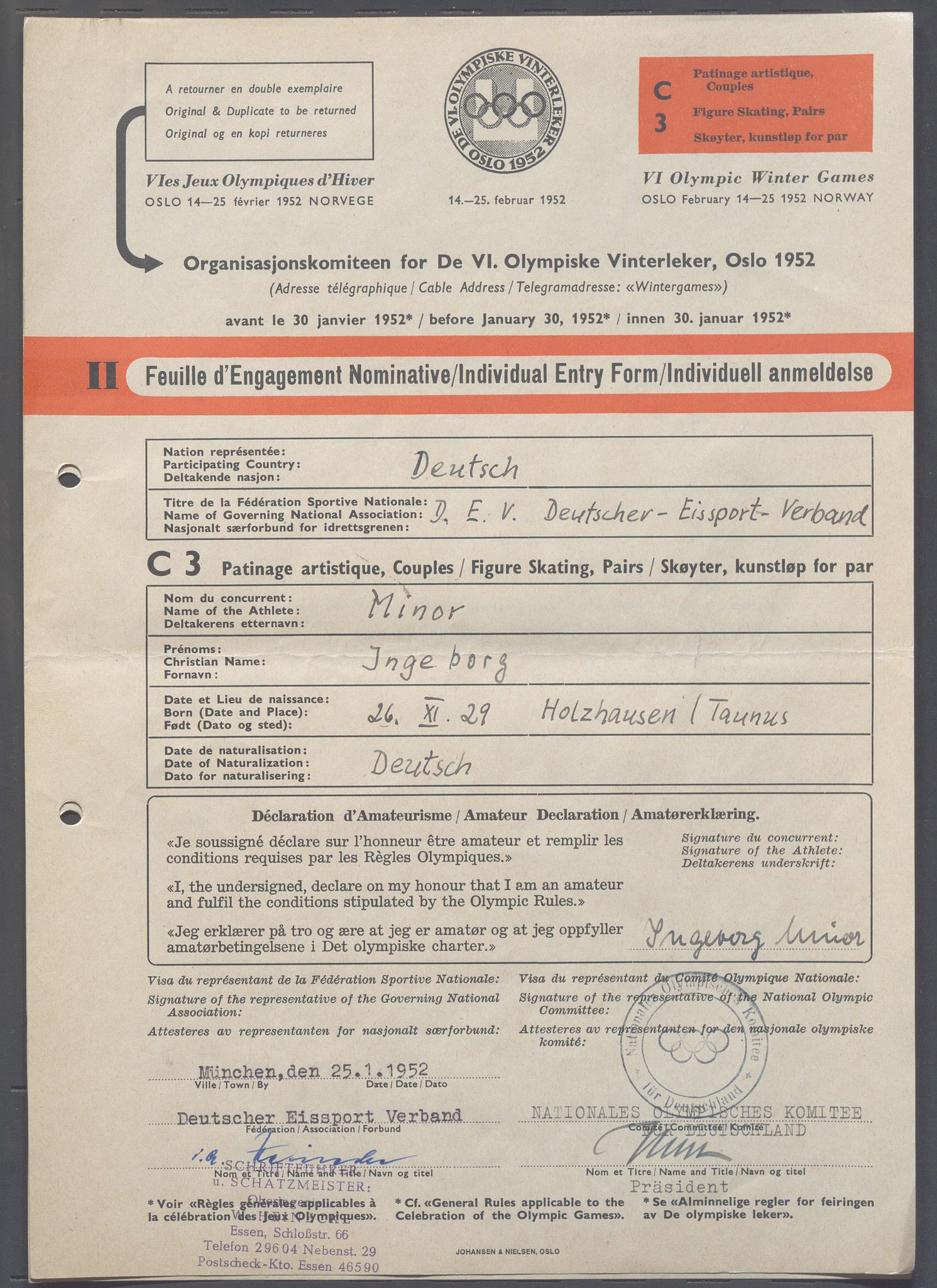 Organisasjonskomiteen for de VI. olympiske vinterleker, OBA/A-20130/H/Ha, 1951-1952, p. 1364