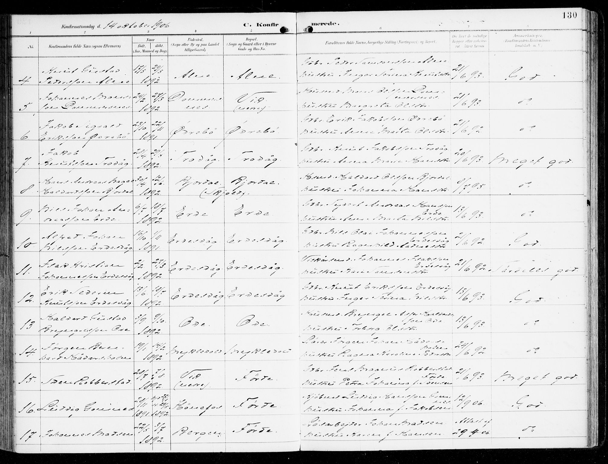 Sveio Sokneprestembete, SAB/A-78501/H/Haa: Parish register (official) no. D 2, 1894-1916, p. 130