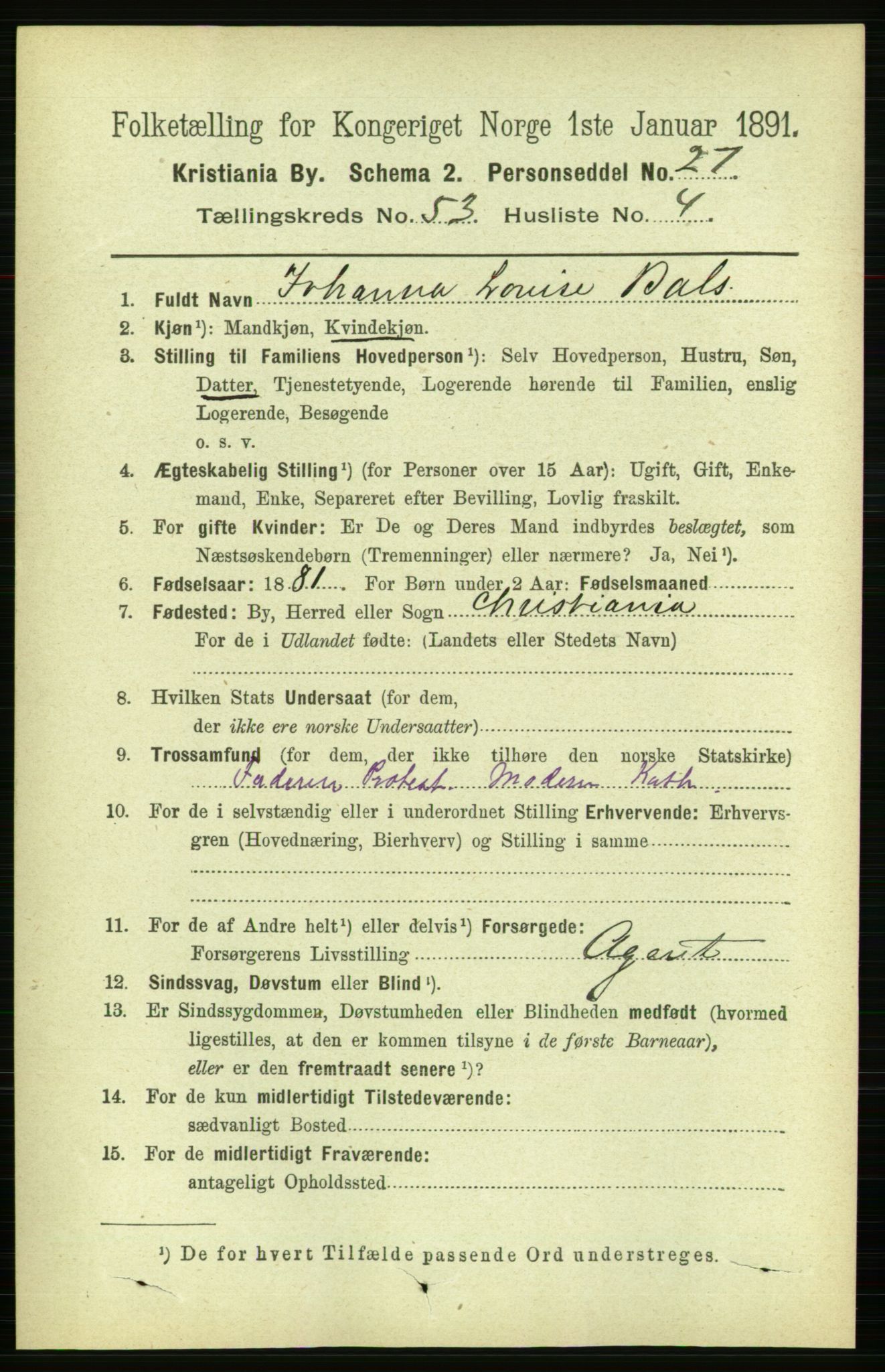 RA, 1891 census for 0301 Kristiania, 1891, p. 29910