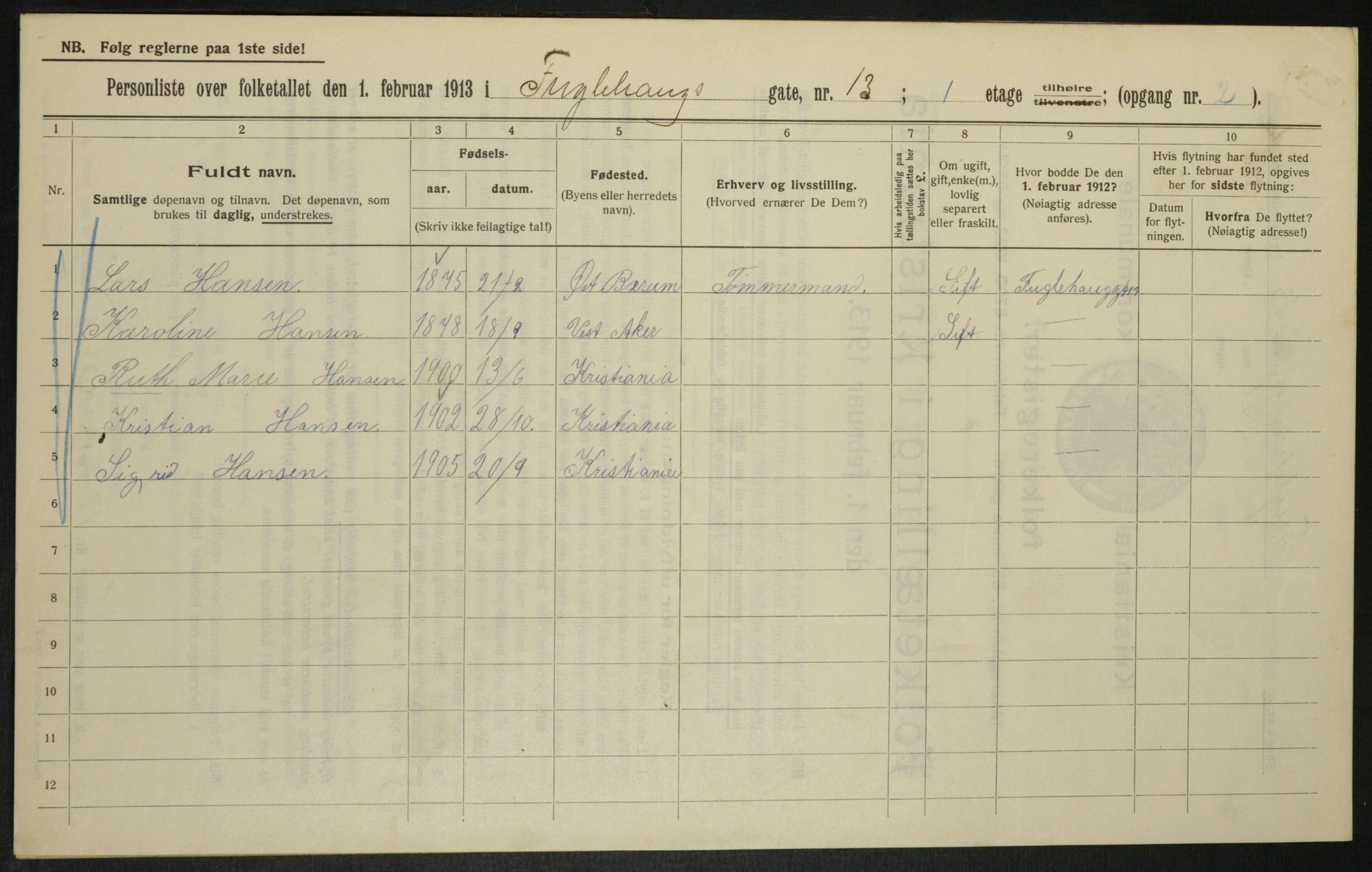 OBA, Municipal Census 1913 for Kristiania, 1913, p. 28599