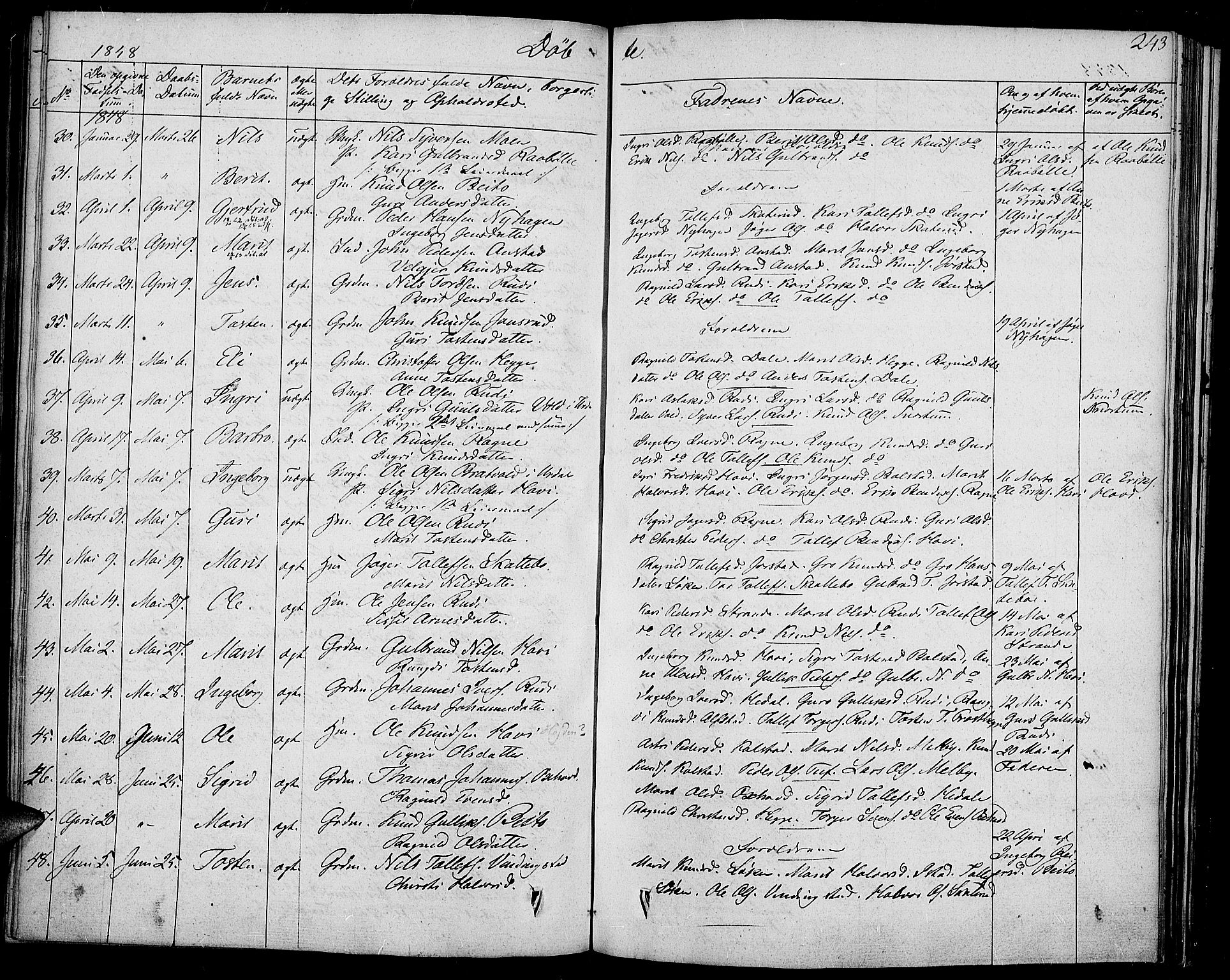 Slidre prestekontor, AV/SAH-PREST-134/H/Ha/Haa/L0004: Parish register (official) no. 4, 1831-1848, p. 243