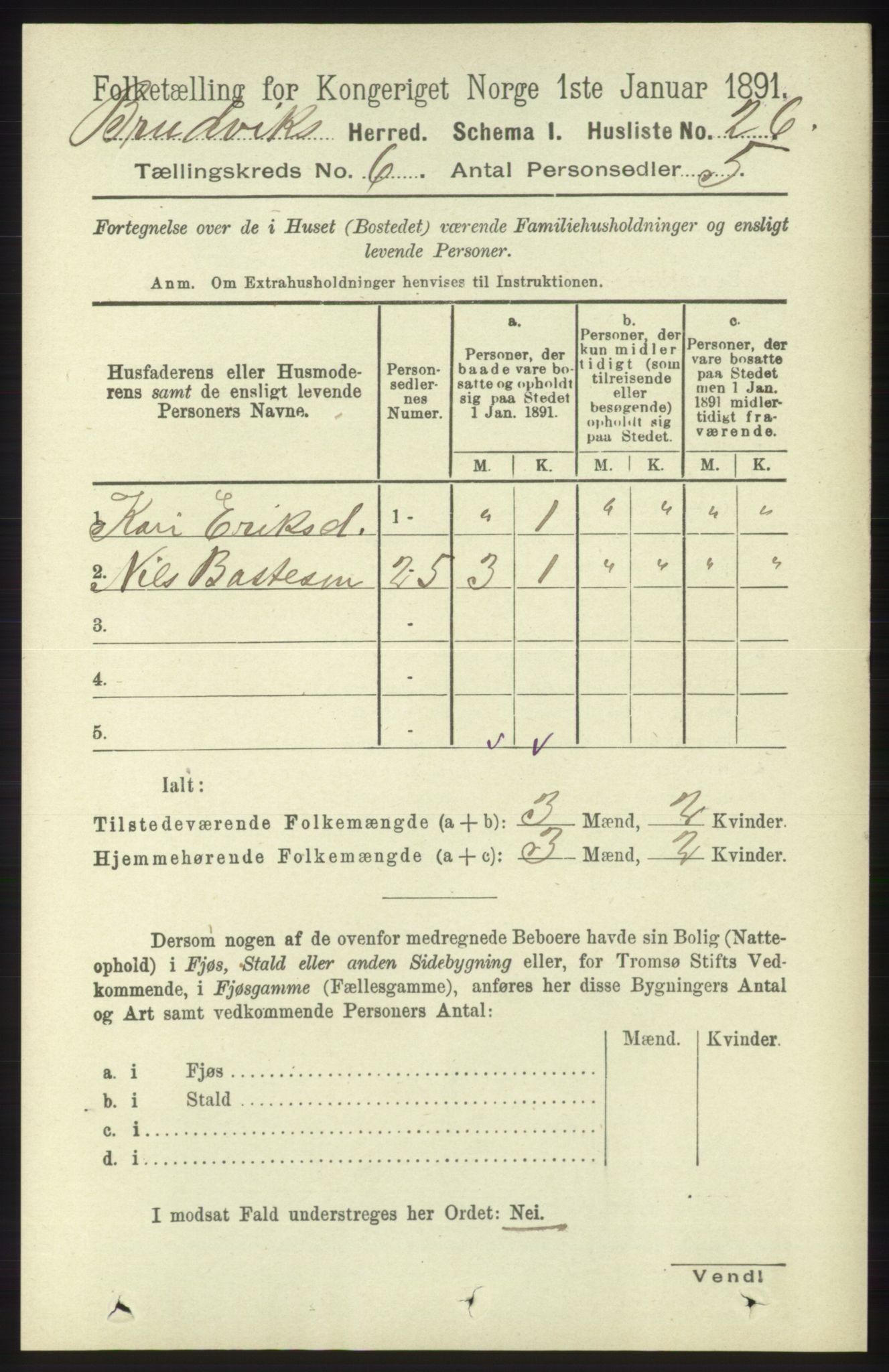 RA, 1891 census for 1251 Bruvik, 1891, p. 1753