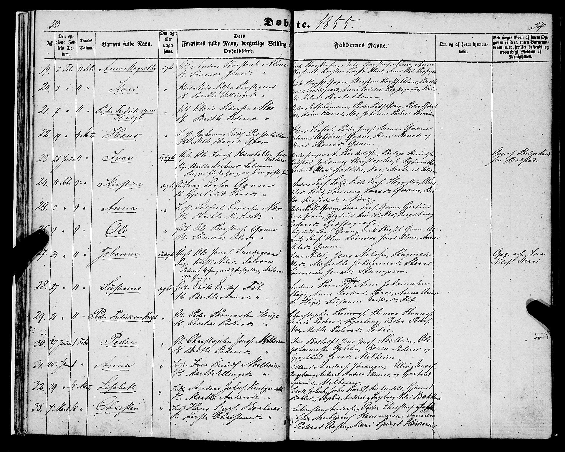 Hafslo sokneprestembete, AV/SAB-A-80301/H/Haa/Haaa/L0009: Parish register (official) no. A 9, 1852-1873, p. 53-54